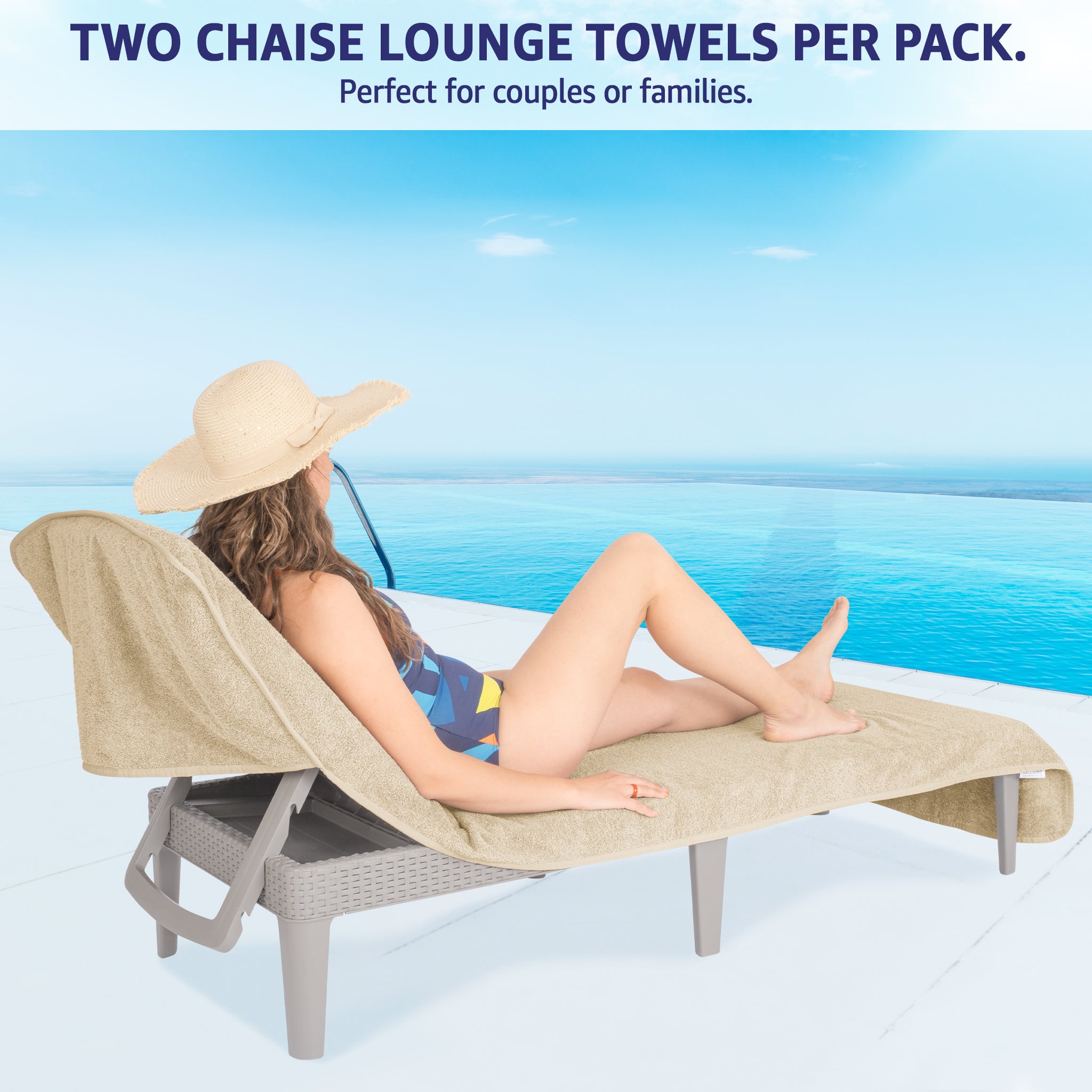 American Soft Linen 2 Pack Chaise Lounge Covers with Pocket, 86" x 32" Oversized Beach and Pool Lounge Chair Towels