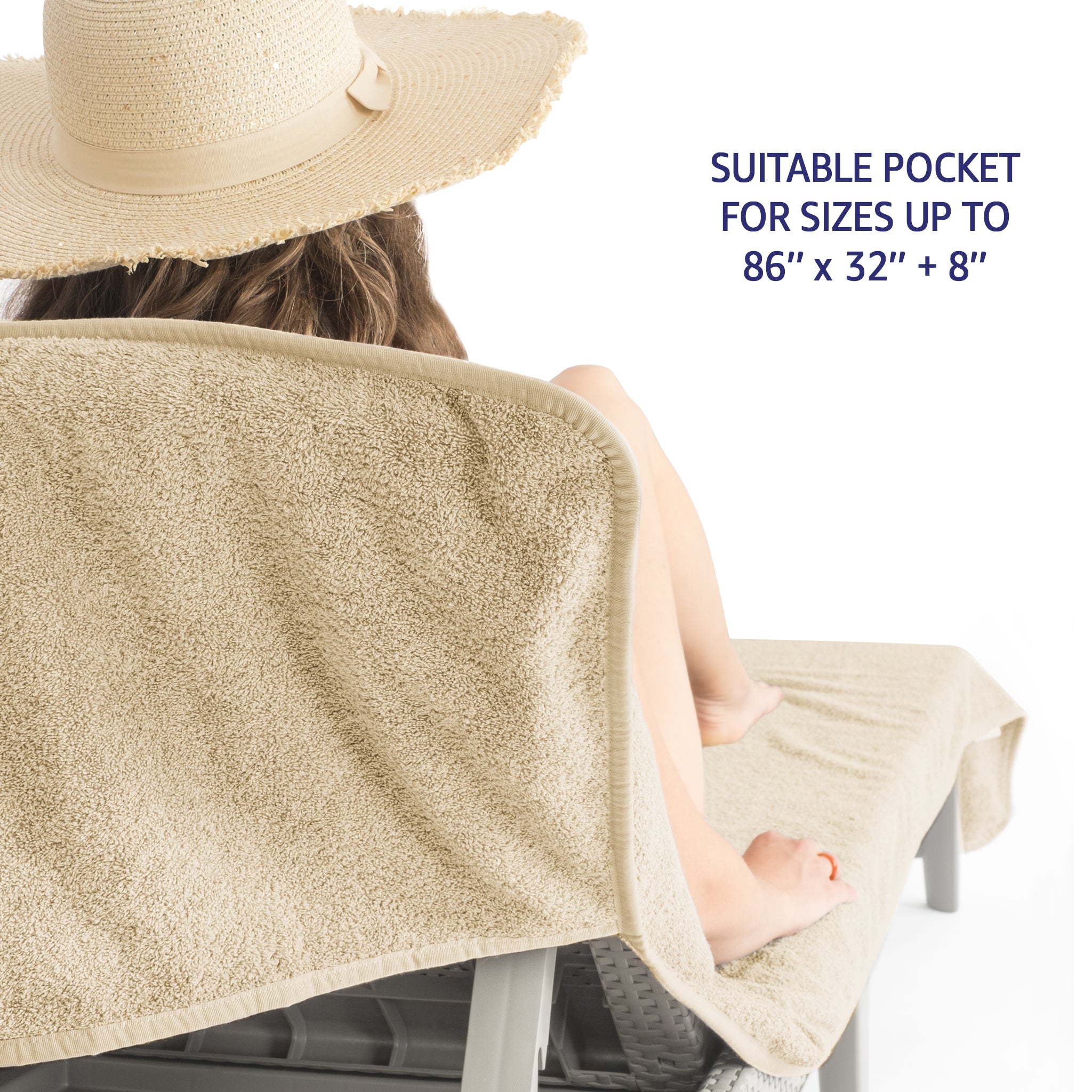 American Soft Linen 2 Pack Chaise Lounge Covers with Pocket, 86" x 32" Oversized Beach and Pool Lounge Chair Towels