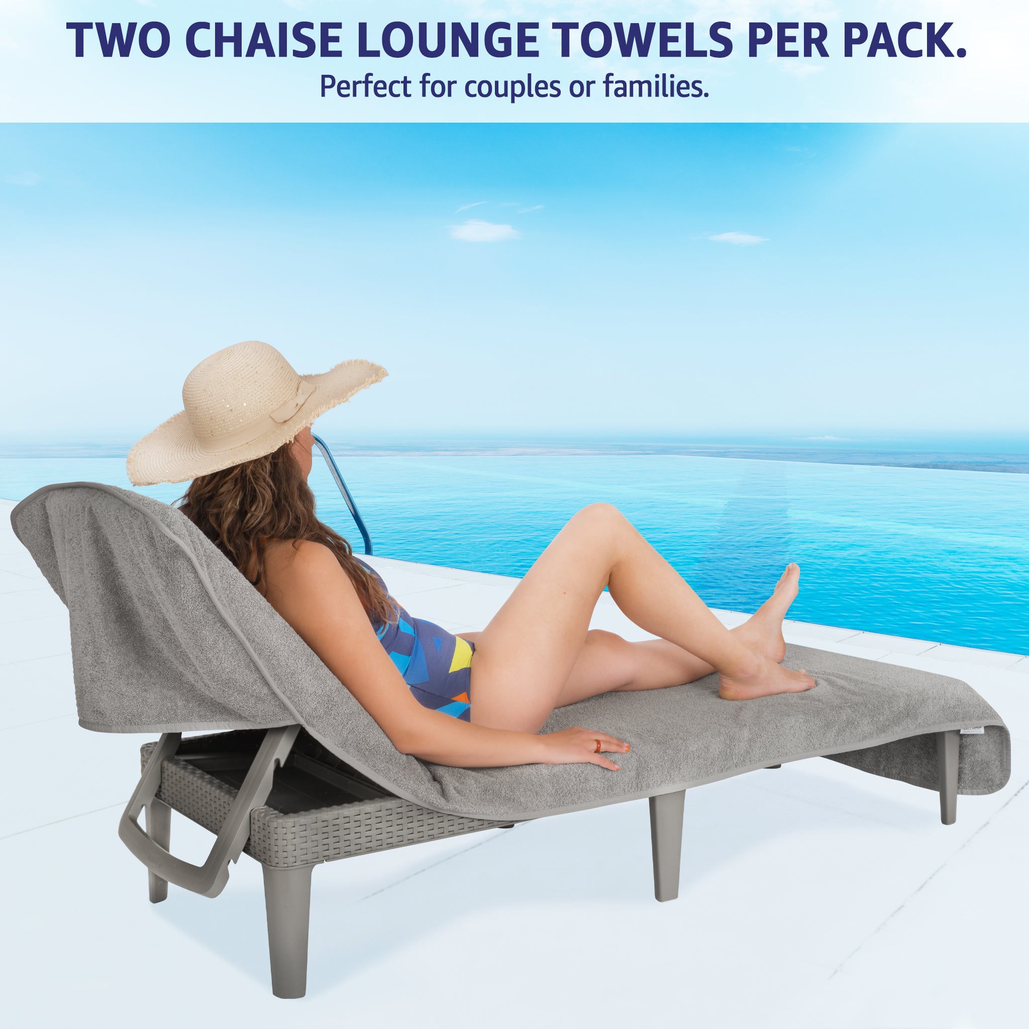 American Soft Linen 2 Pack Chaise Lounge Covers with Pocket, 86" x 32" Oversized Beach and Pool Lounge Chair Towels
