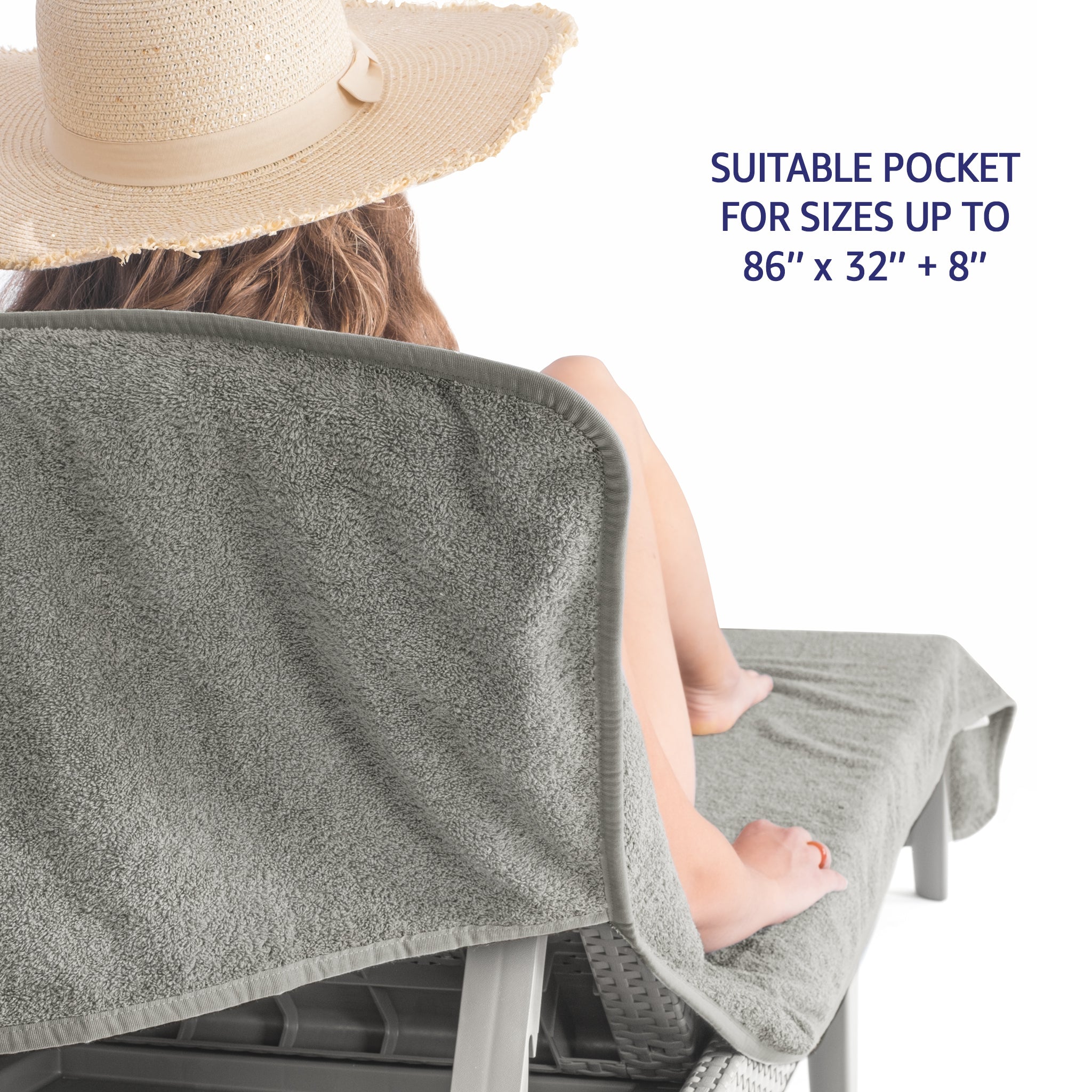 American Soft Linen 2 Pack Chaise Lounge Covers with Pocket, 86" x 32" Oversized Beach and Pool Lounge Chair Towels