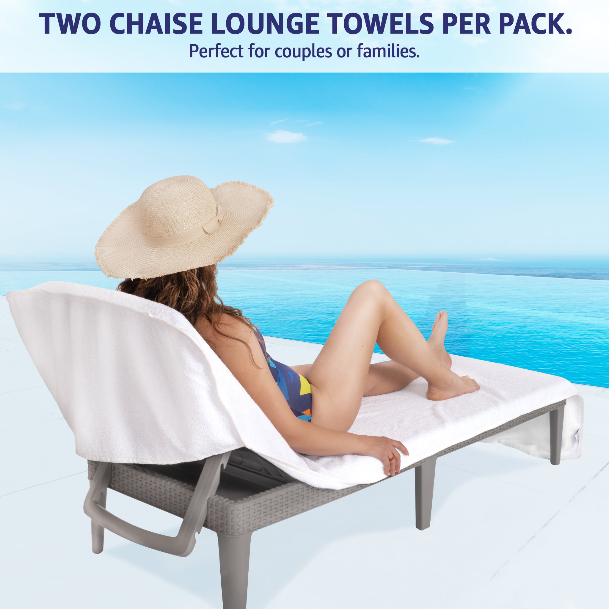 American Soft Linen 2 Pack Chaise Lounge Covers with Pocket, 86" x 32" Oversized Beach and Pool Lounge Chair Towels