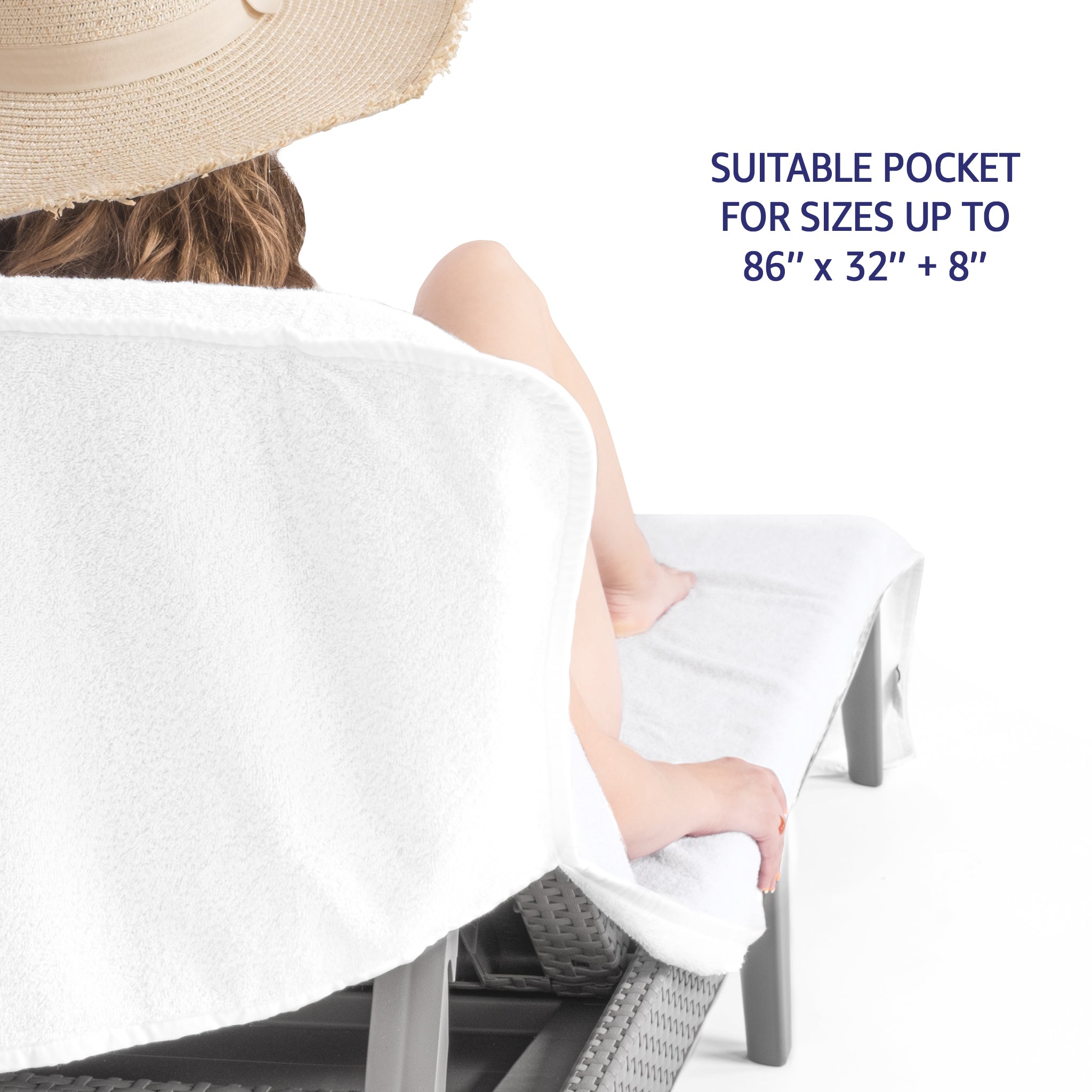 American Soft Linen 2 Pack Chaise Lounge Covers with Pocket, 86" x 32" Oversized Beach and Pool Lounge Chair Towels