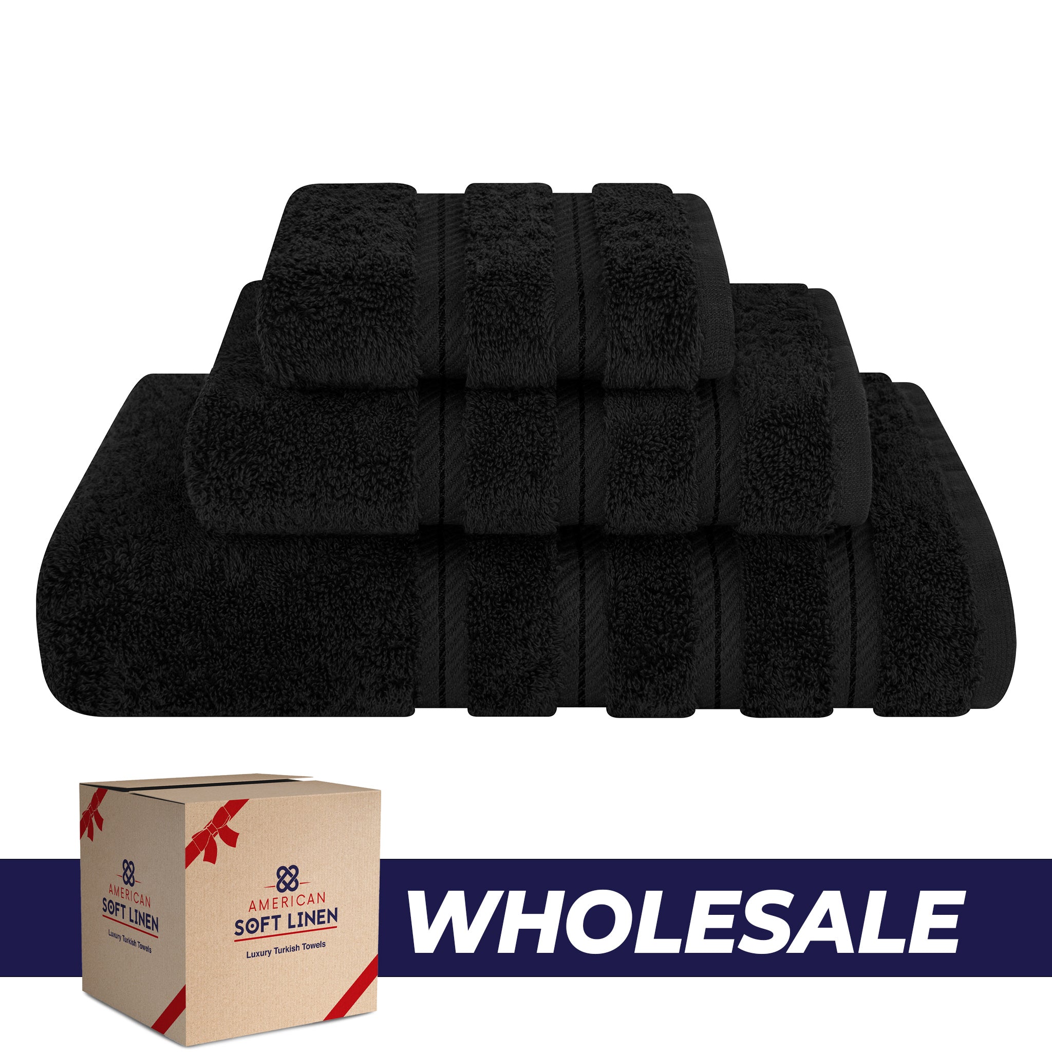 American Soft Linen 3 Piece Luxury Hotel Towel Set 20 set case pack black-0