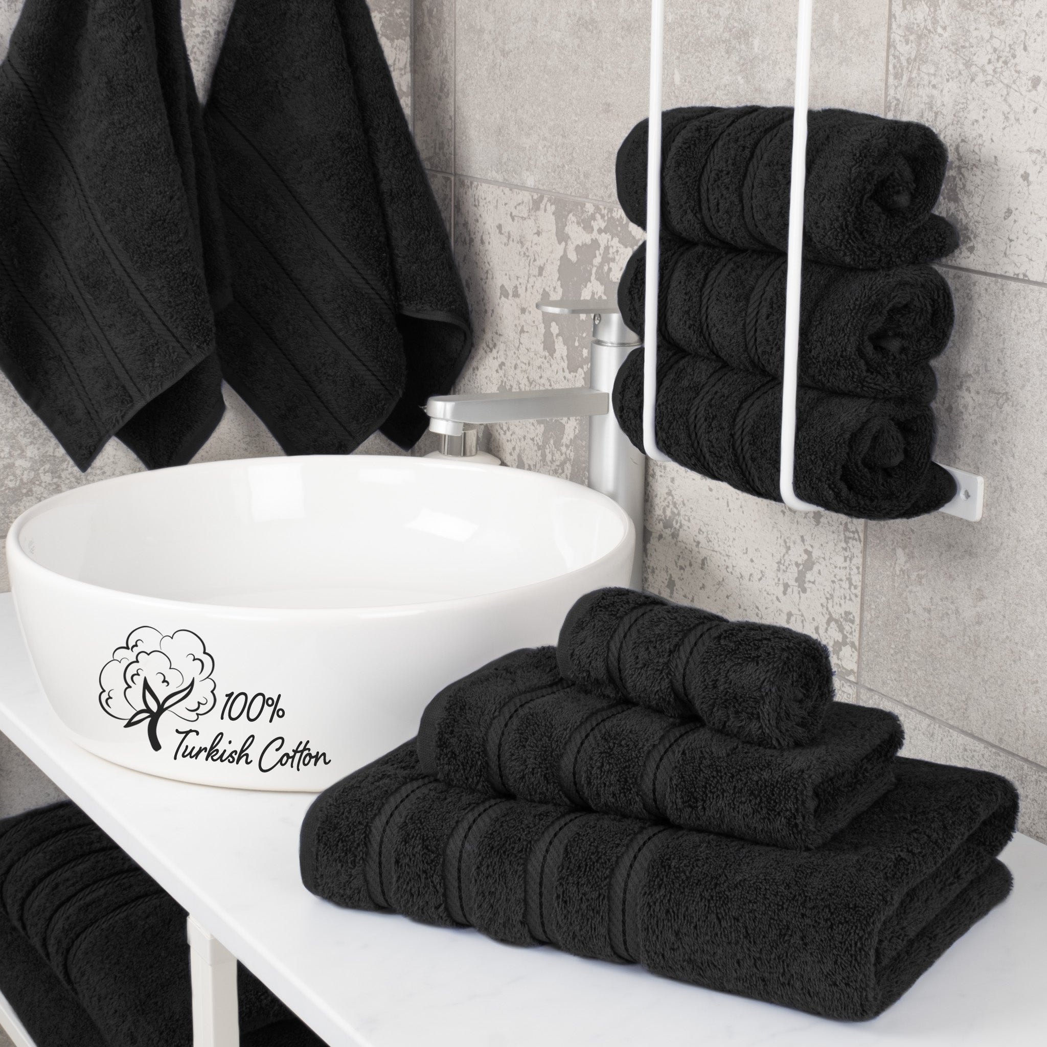 American Soft Linen 3 Piece Luxury Hotel Towel Set 20 set case pack black-2