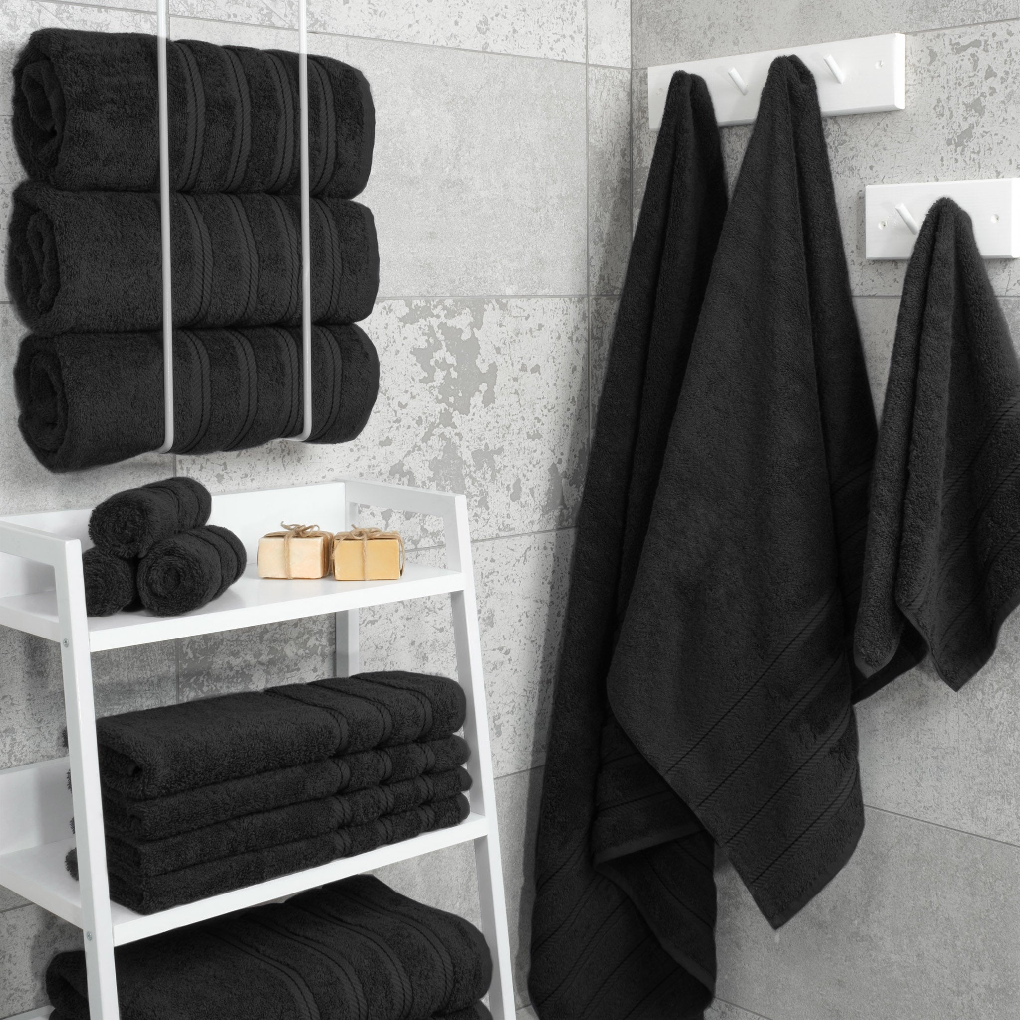 American Soft Linen 100% Turkish Cotton 4 Pack Bath Towel Set black-2