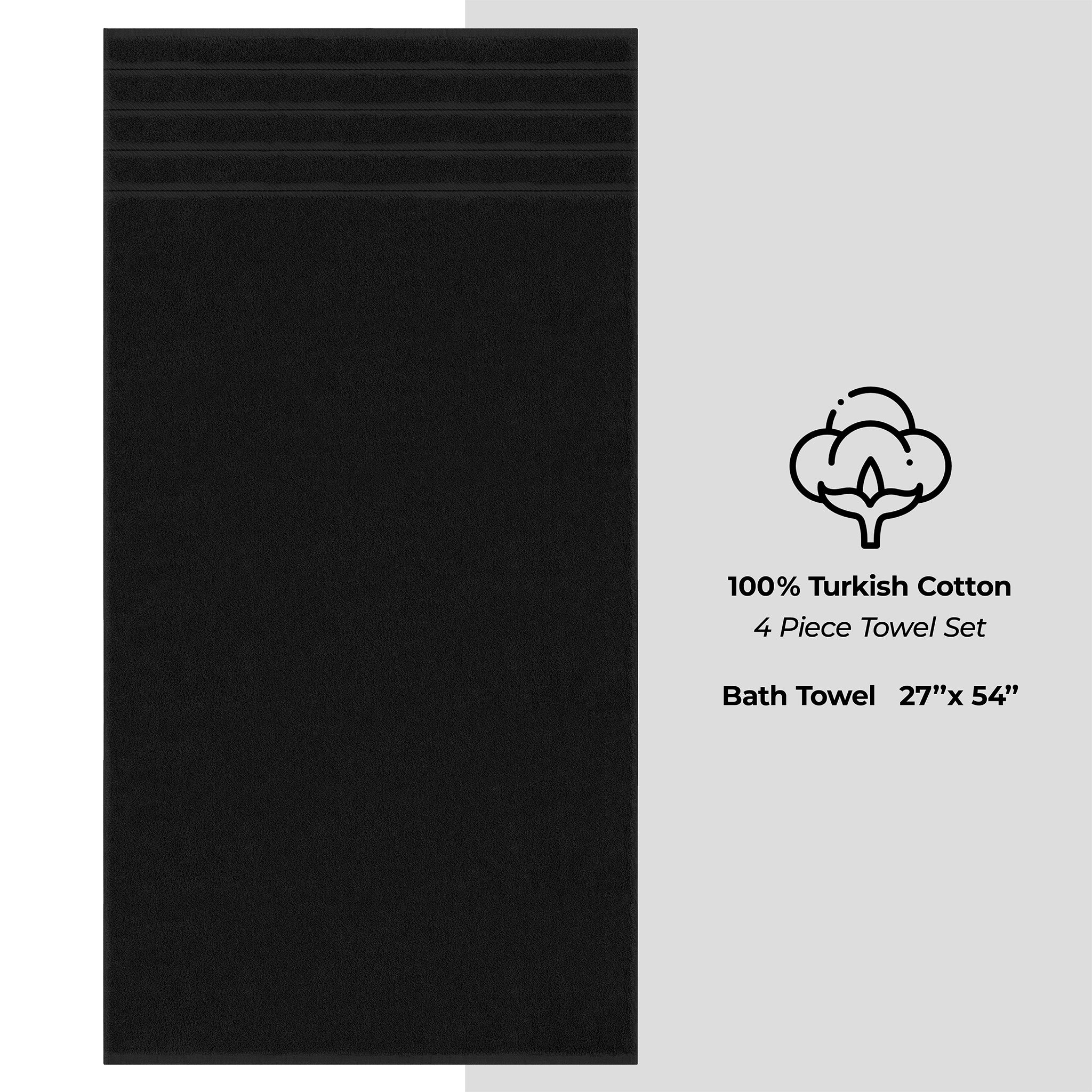 American Soft Linen 100% Turkish Cotton 4 Pack Bath Towel Set black-4