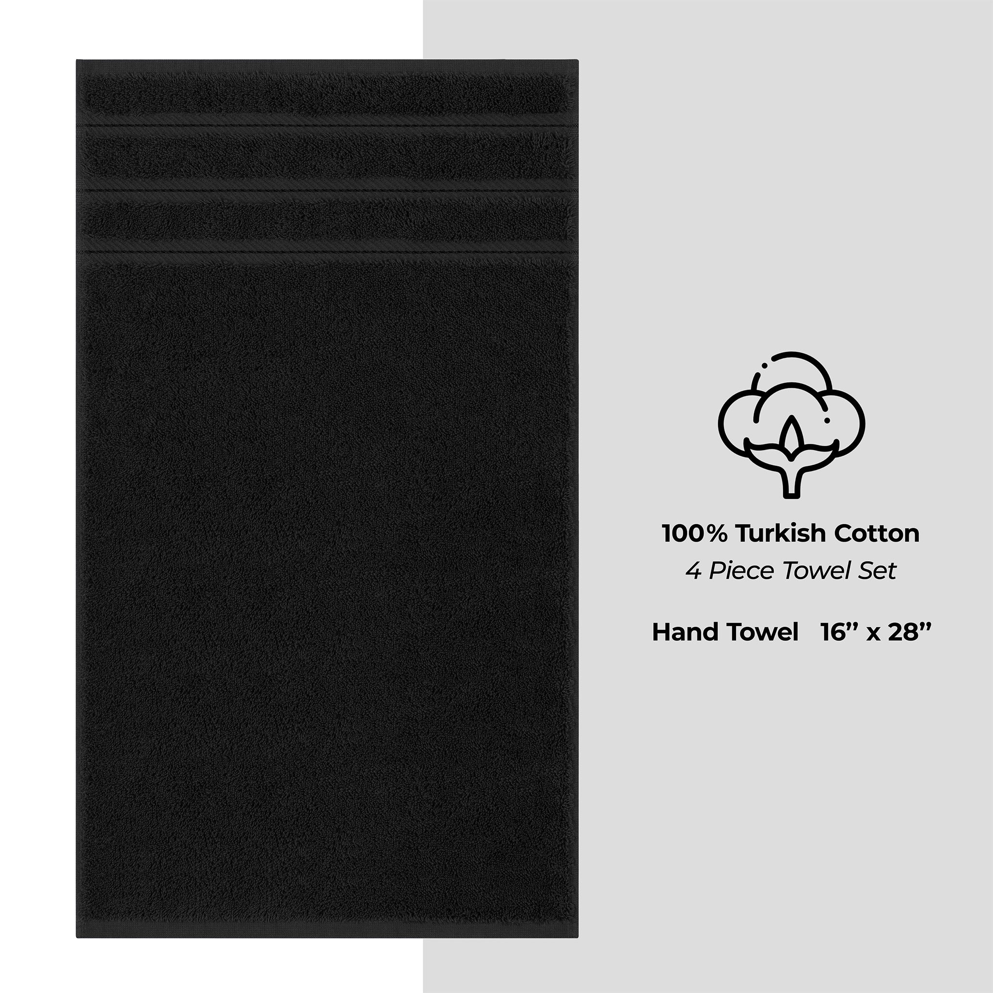 American Soft Linen 100% Turkish Cotton 4 Pack Hand Towel Set black-4