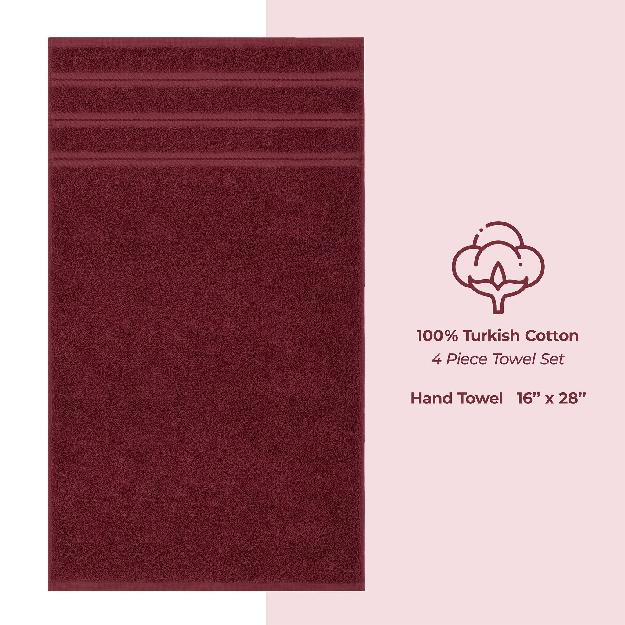  American Soft Linen 100% Turkish Cotton 4 Pack Hand Towel Set  bordeaux-red-4