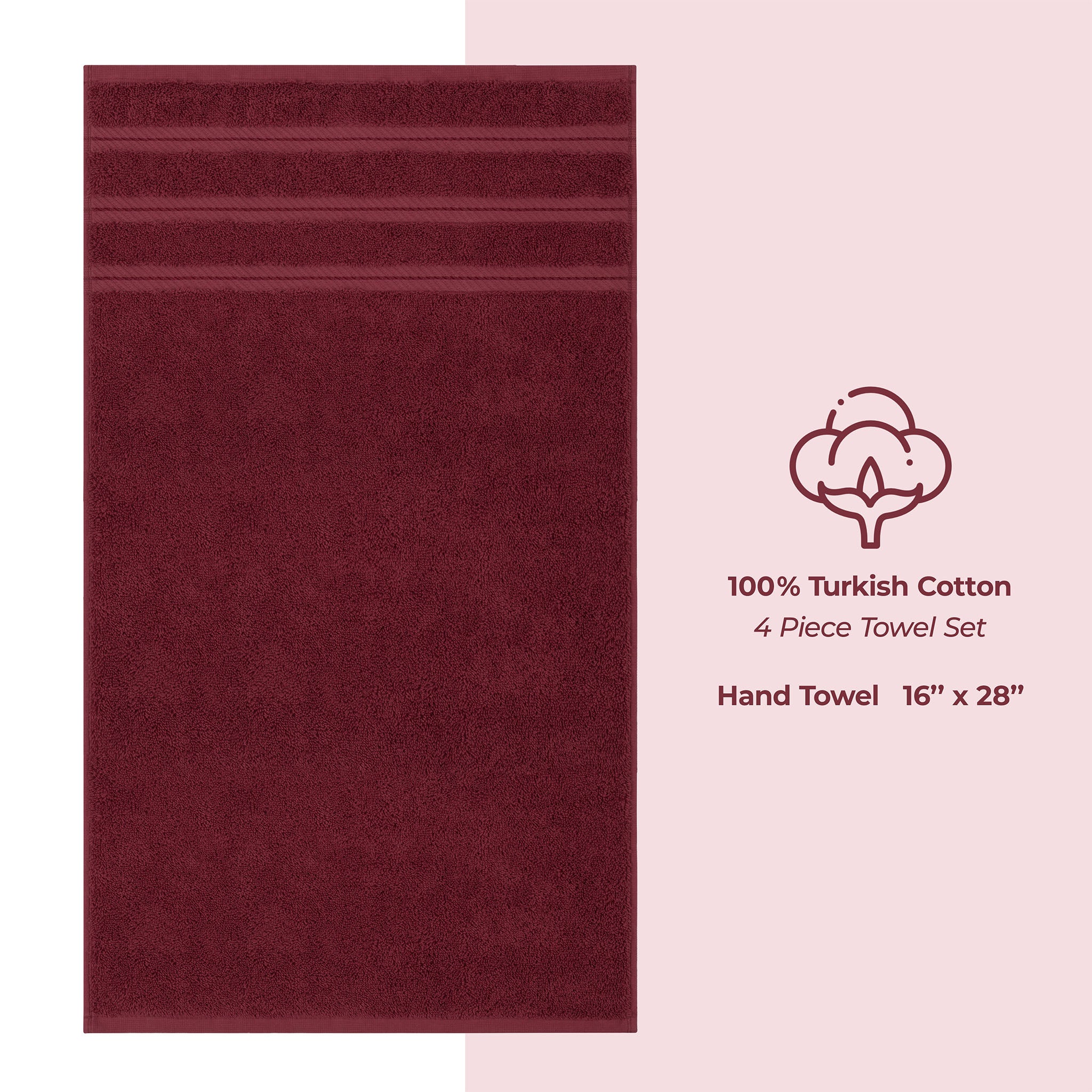 American Soft Linen 100% Turkish Cotton 4 Pack Hand Towel Set bordeaux-red-4