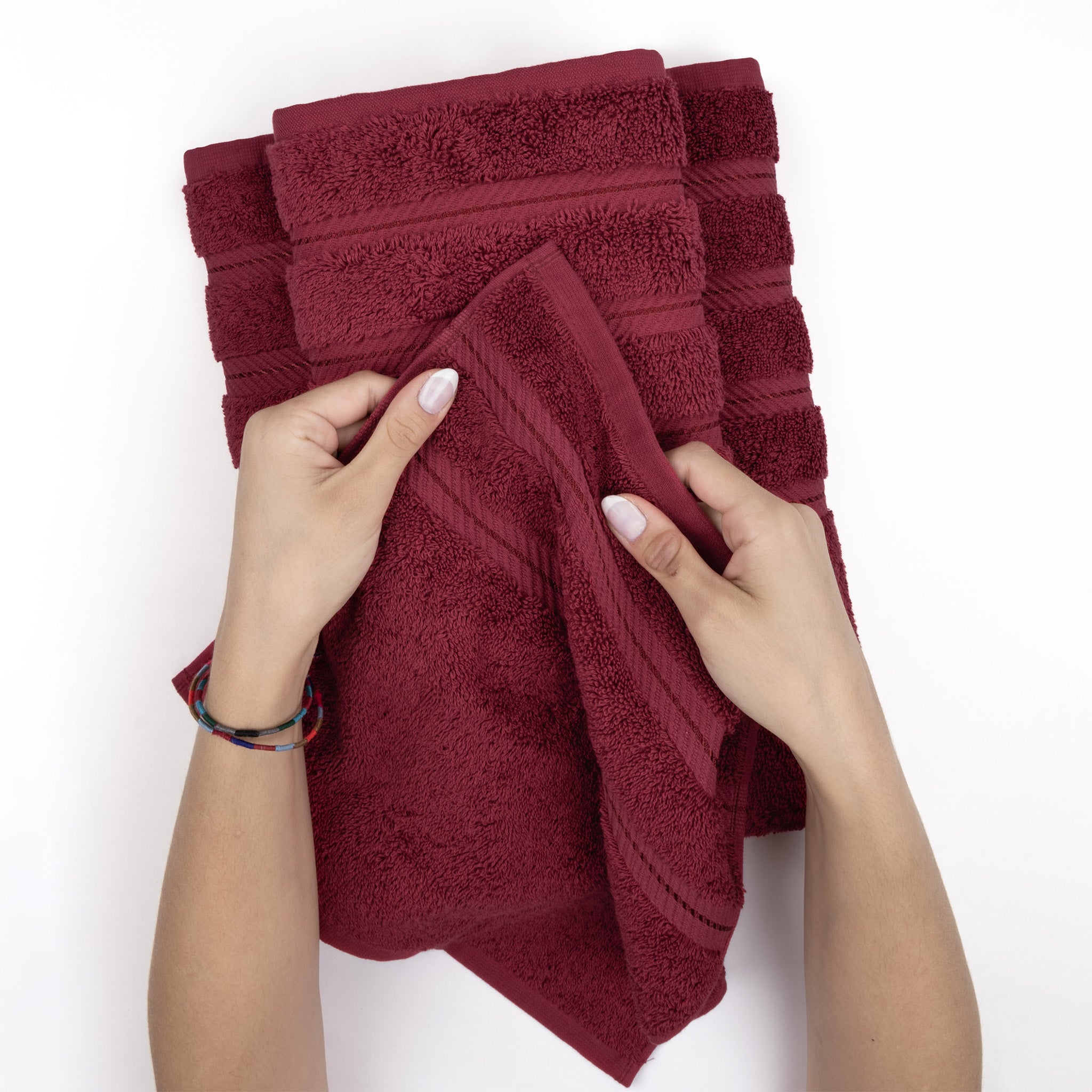  American Soft Linen 100% Turkish Cotton 4 Pack Hand Towel Set  bordeaux-red-5