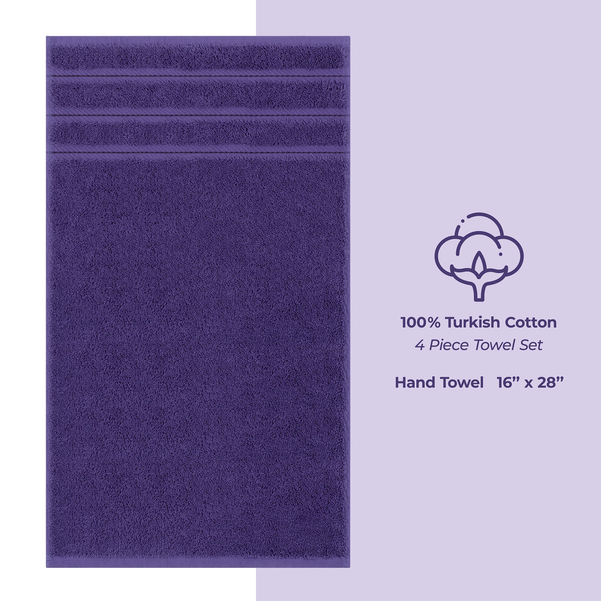 American Soft Linen 100% Turkish Cotton 4 Pack Hand Towel Set purple-4