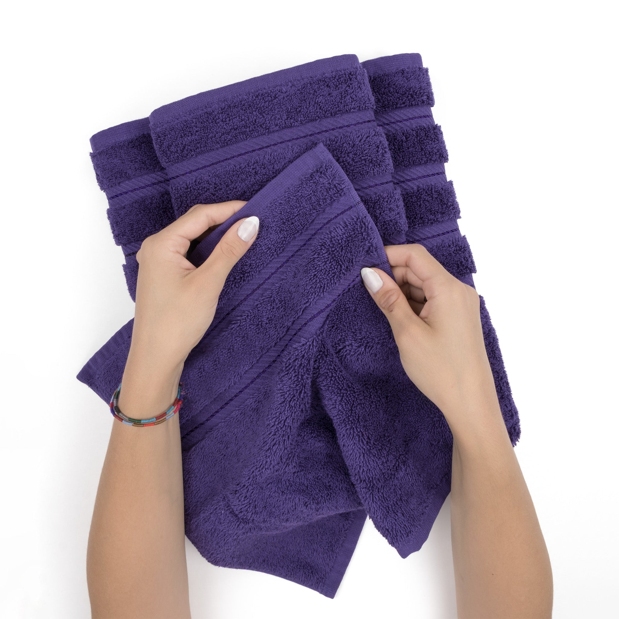 American Soft Linen 100% Turkish Cotton 4 Pack Hand Towel Set purple-5