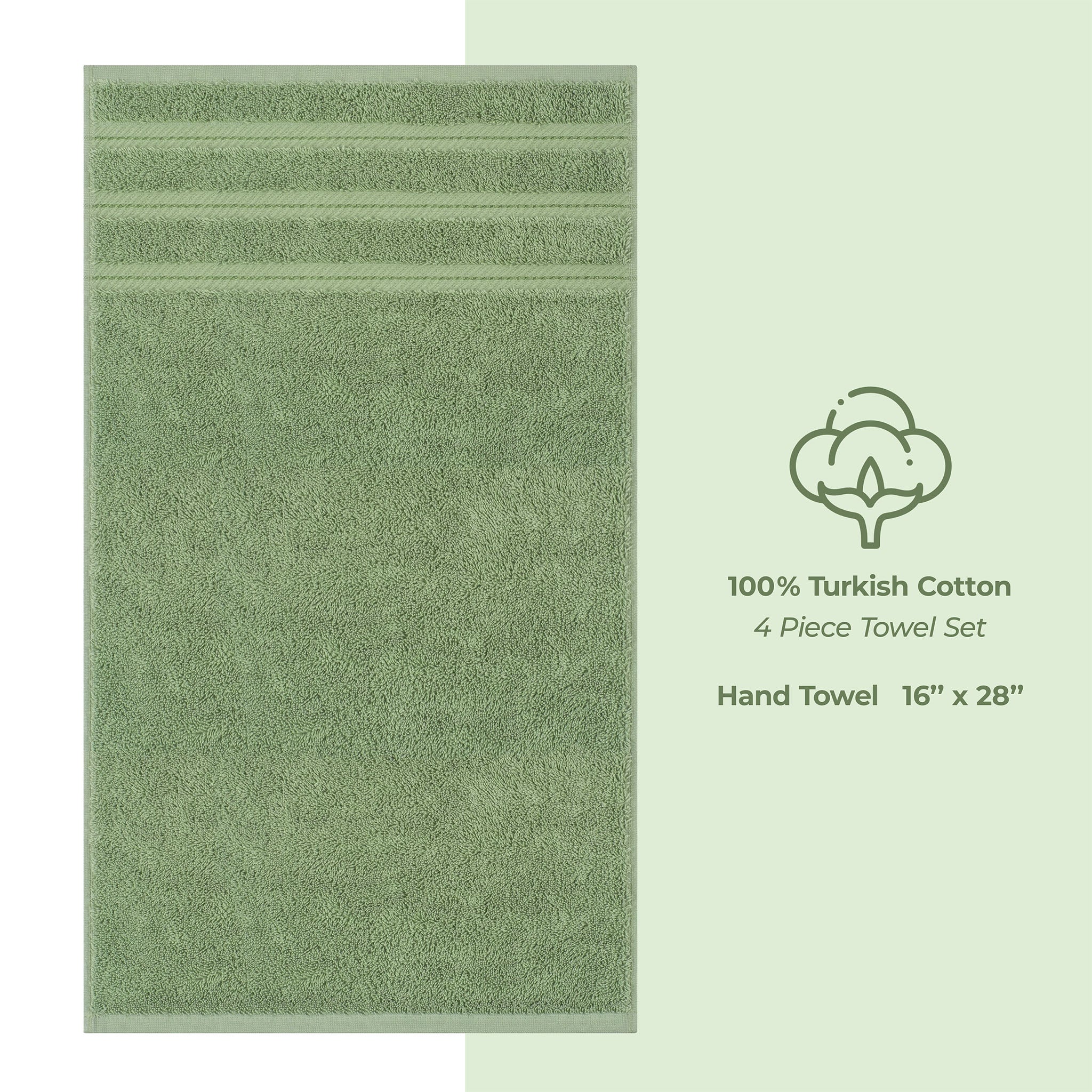 American Soft Linen 100% Turkish Cotton 4 Pack Hand Towel Set sage-green-4