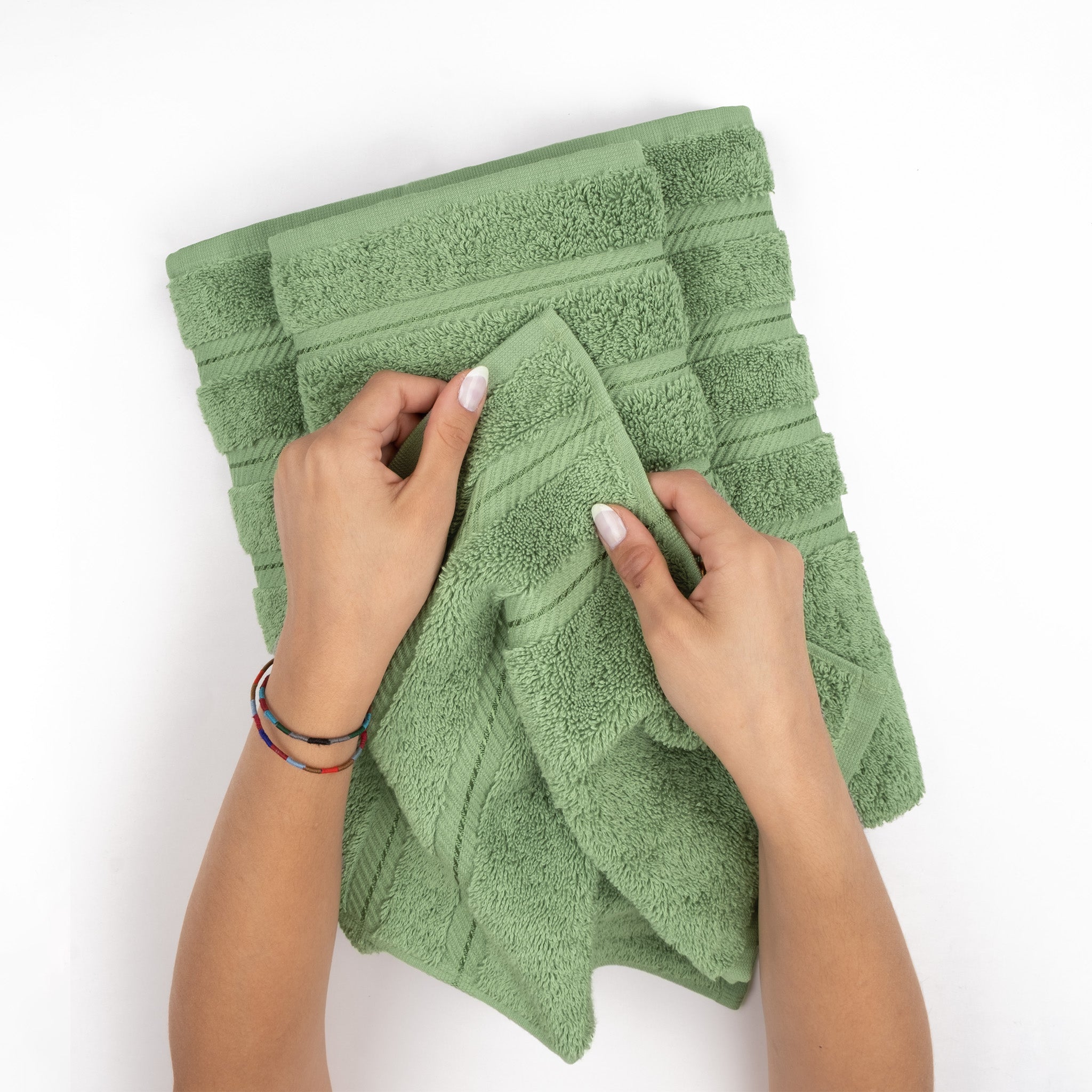 American Soft Linen 100% Turkish Cotton 4 Pack Hand Towel Set sage-green-5