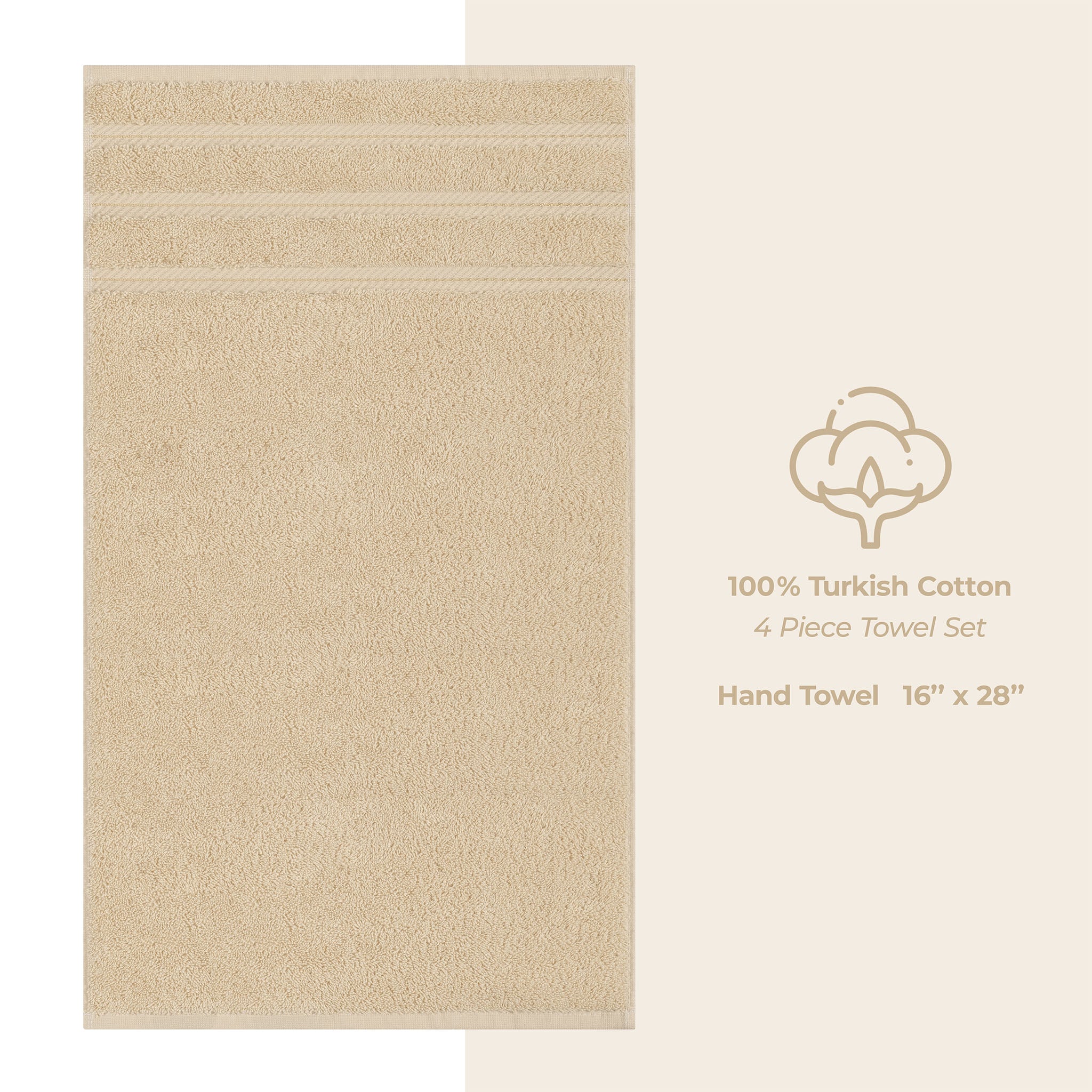  American Soft Linen 100% Turkish Cotton 4 Pack Hand Towel Set  sand-taupe-4