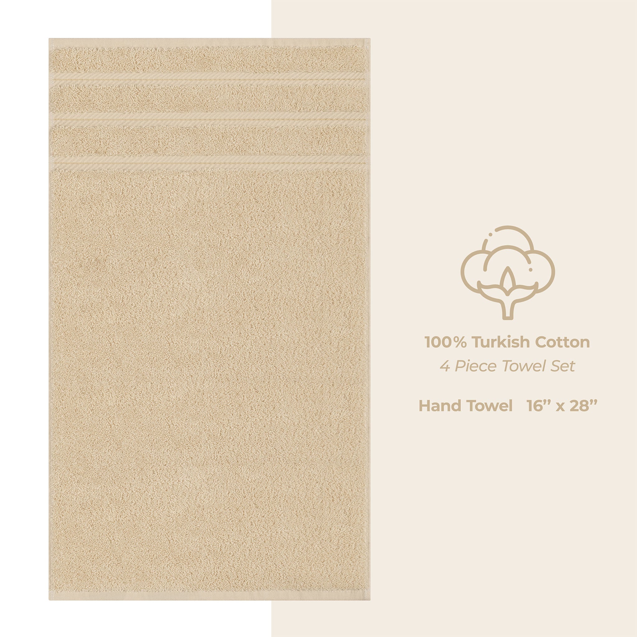American Soft Linen 100% Turkish Cotton 4 Pack Hand Towel Set sand-taupe-4