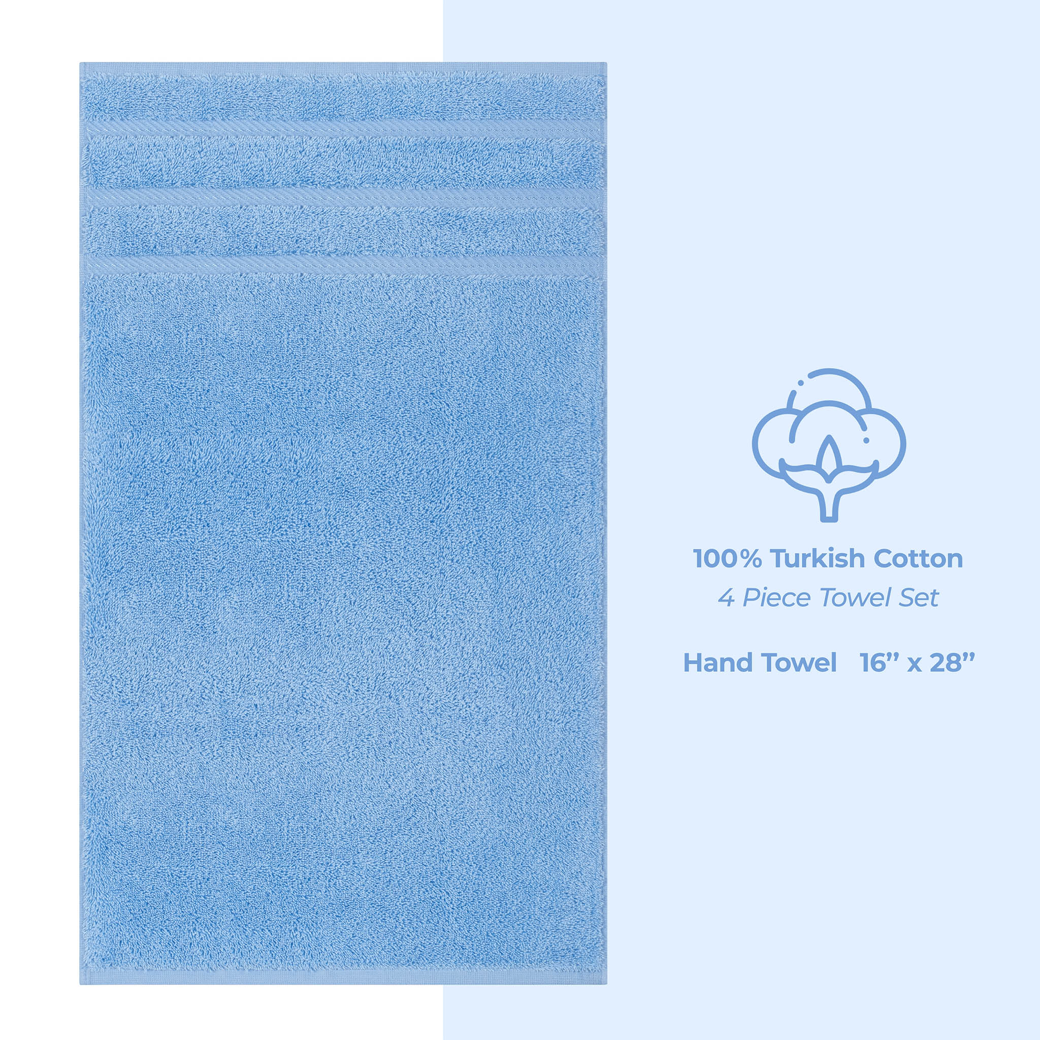  American Soft Linen 100% Turkish Cotton 4 Pack Hand Towel Set  sky-blue-4
