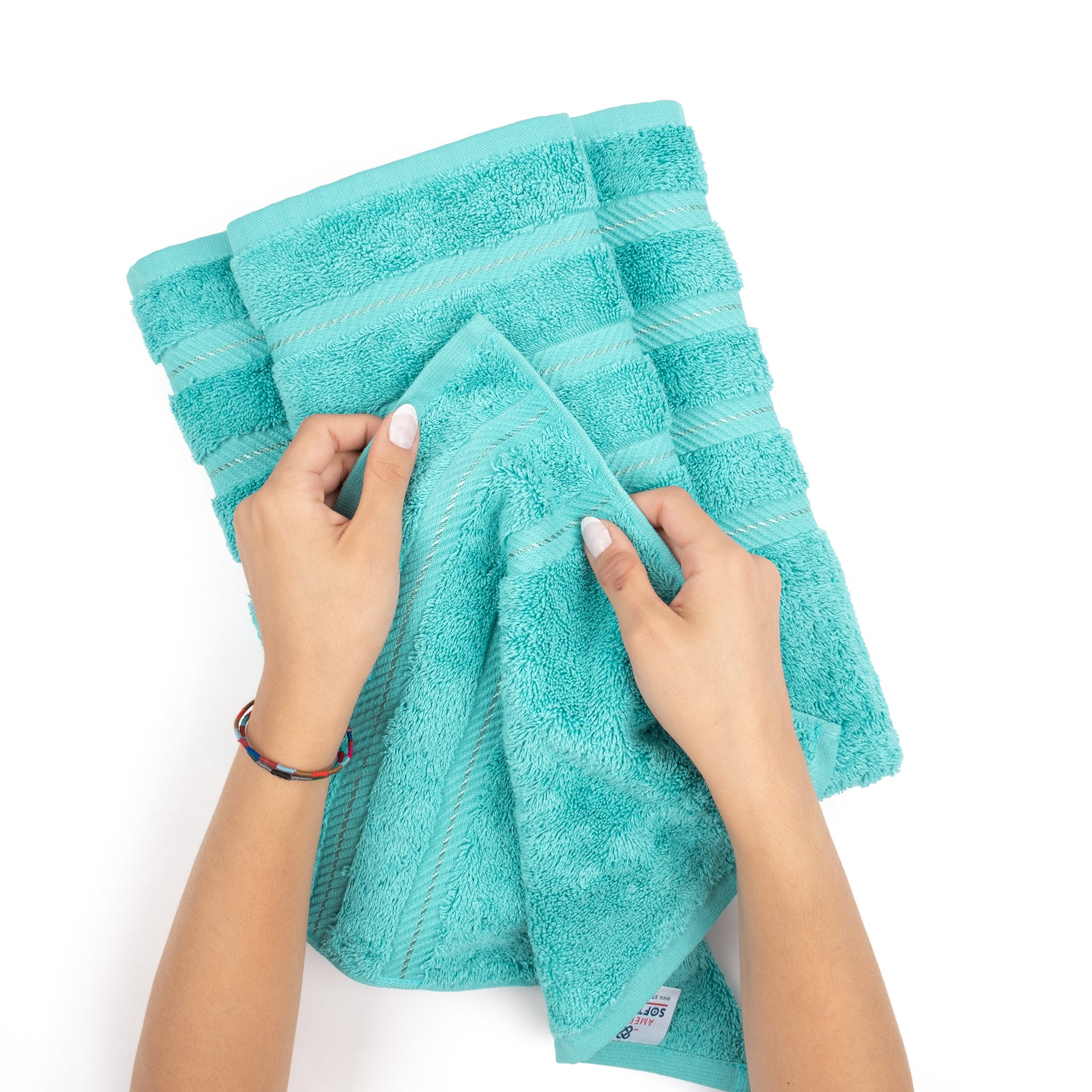 American Soft Linen 100% Turkish Cotton 4 Pack Hand Towel Set turquoise-blue-5