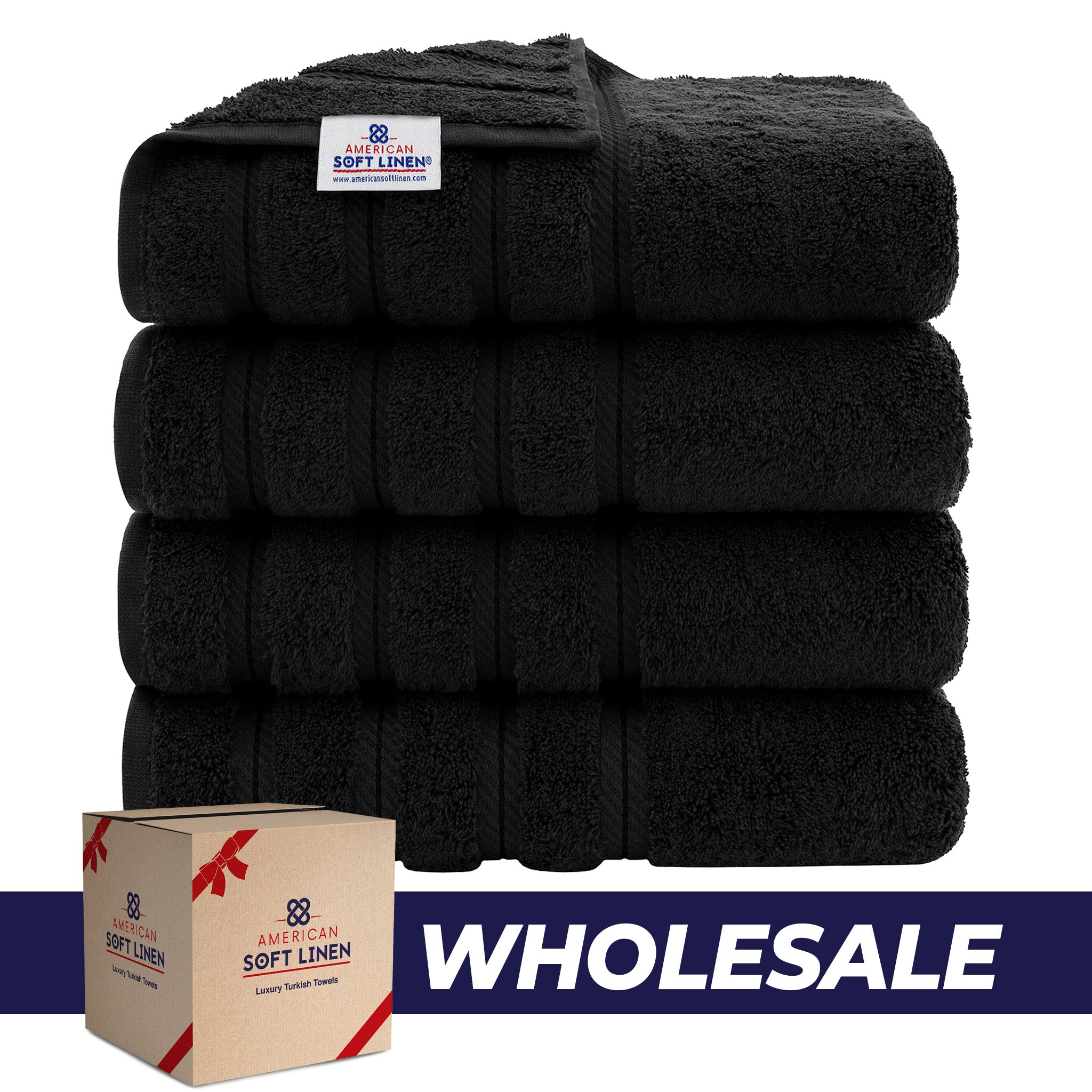 American Soft Linen 100% Turkish Cotton 4 Pack Bath Towel Set Wholesale black-0