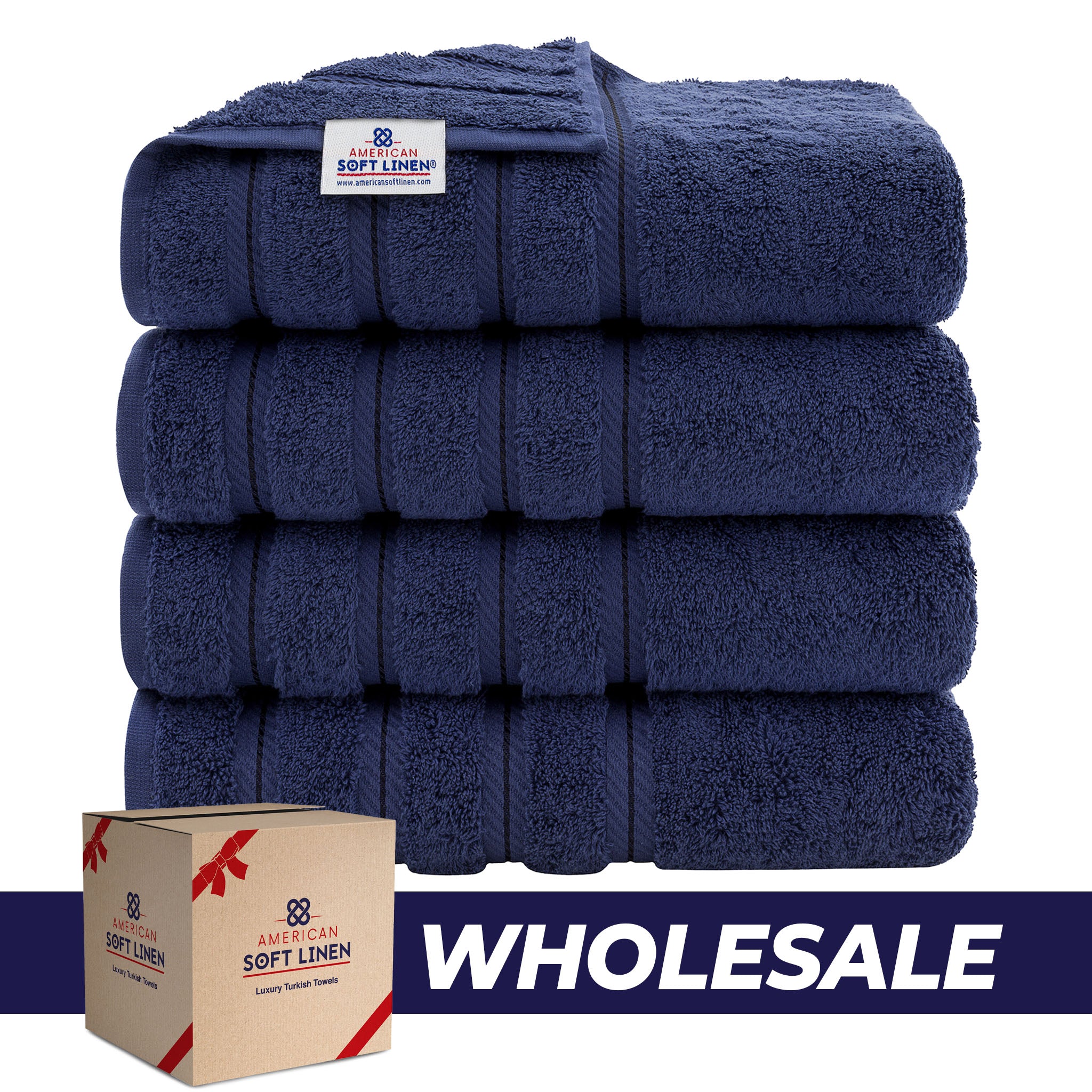 American Soft Linen 100% Turkish Cotton 4 Pack Bath Towel Set Wholesale navy-blue-0
