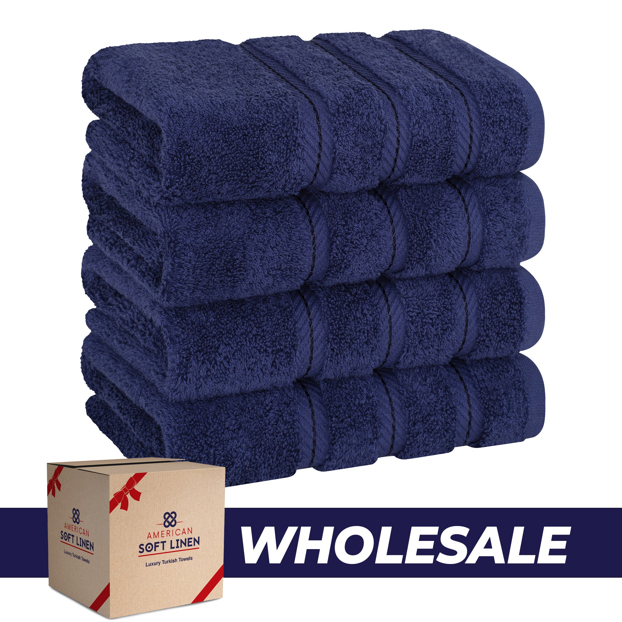 American Soft Linen 100% Turkish Cotton 4 Pack Hand Towel Set Wholesale navy-blue-0