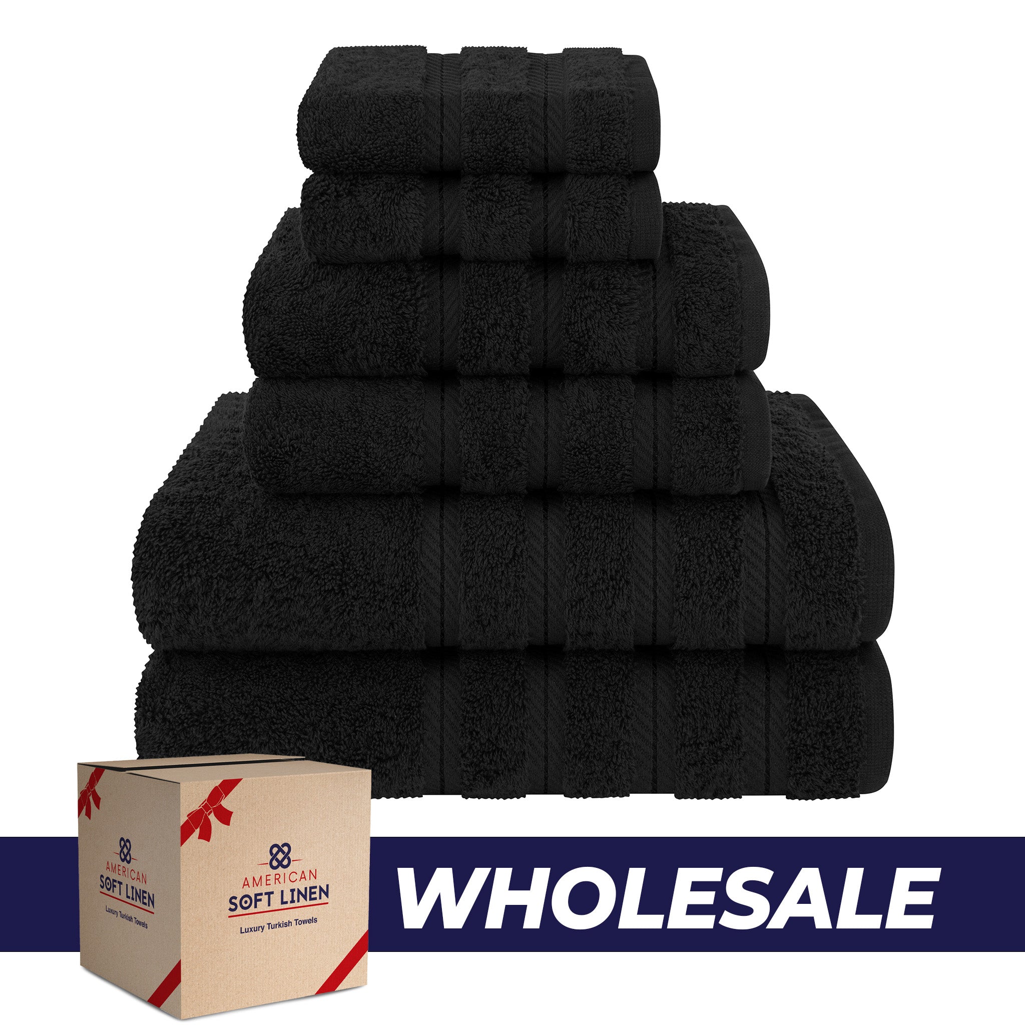 American Soft Linen 100% Turkish Cotton 6 Piece Towel Set Wholesale black-0