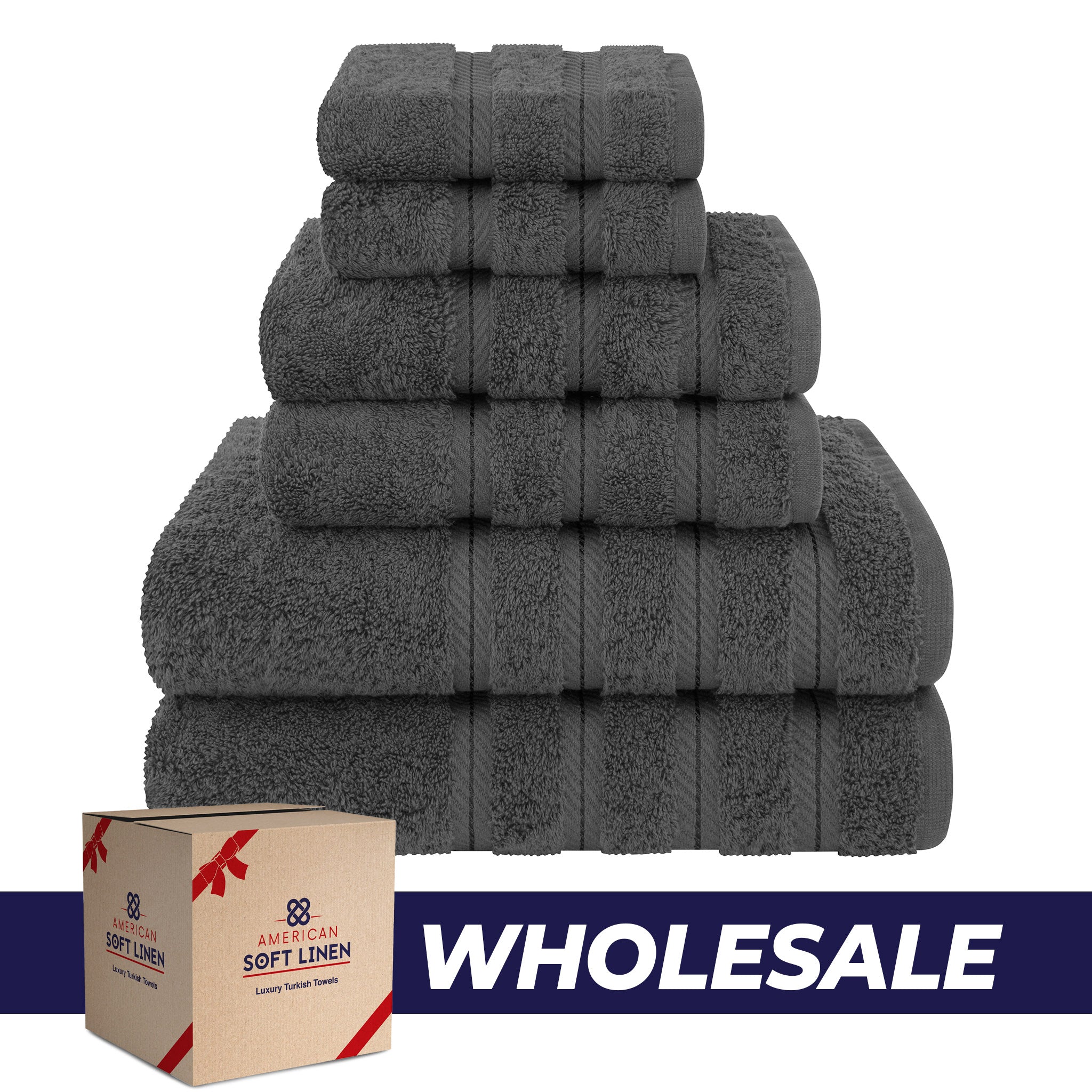 American Soft Linen 100% Turkish Cotton 6 Piece Towel Set Wholesale gray-0