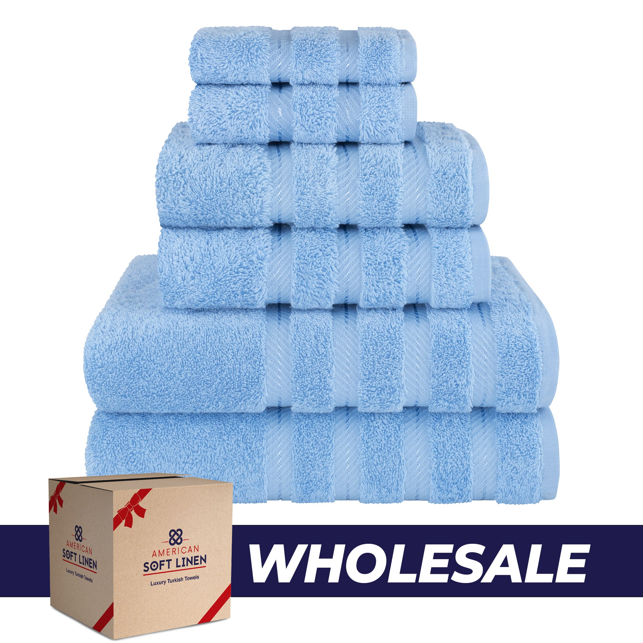 American Soft Linen 100% Turkish Cotton 6 Piece Towel Set Wholesale sky-blue-0