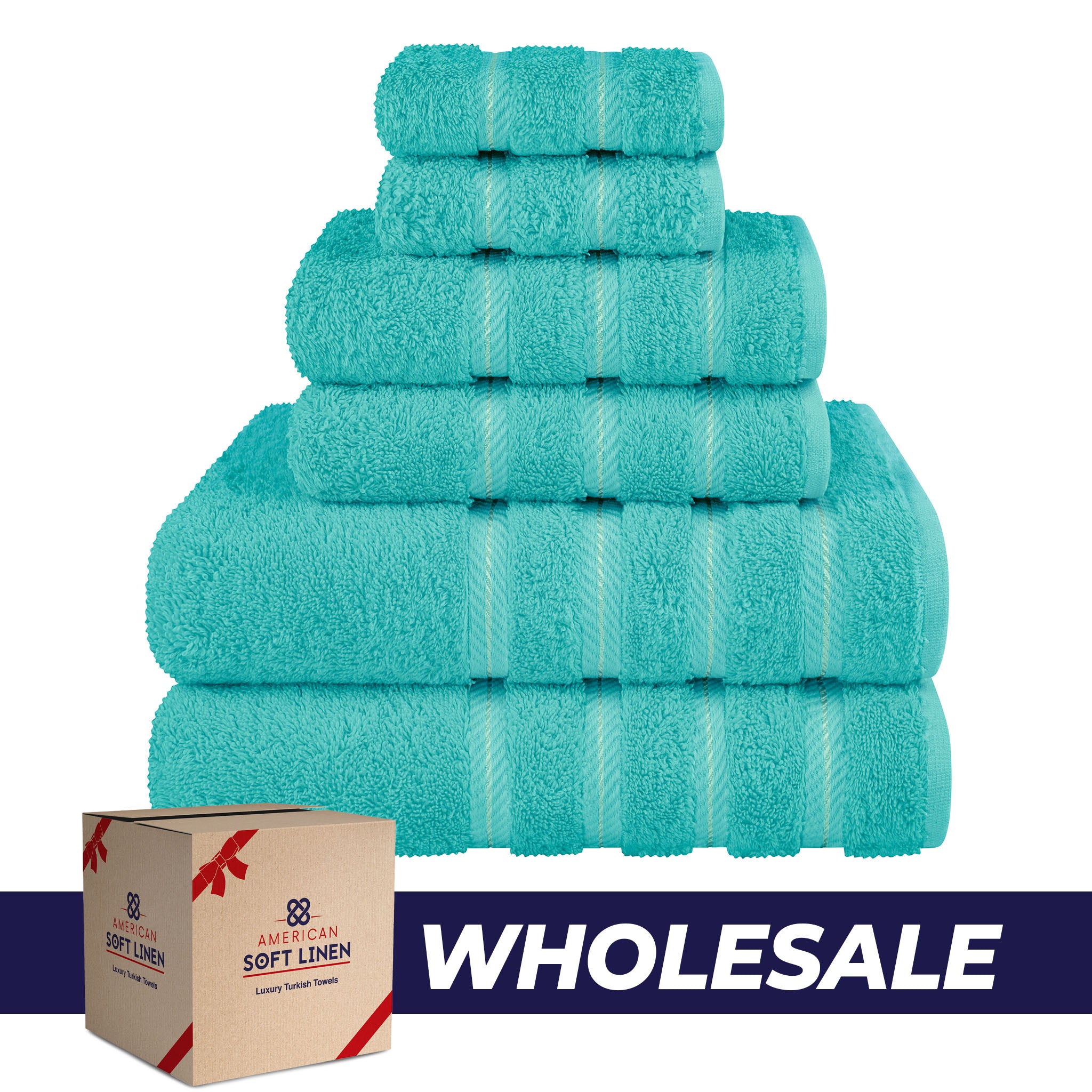 American Soft Linen 100% Turkish Cotton 6 Piece Towel Set Wholesale turquoise-blue-0