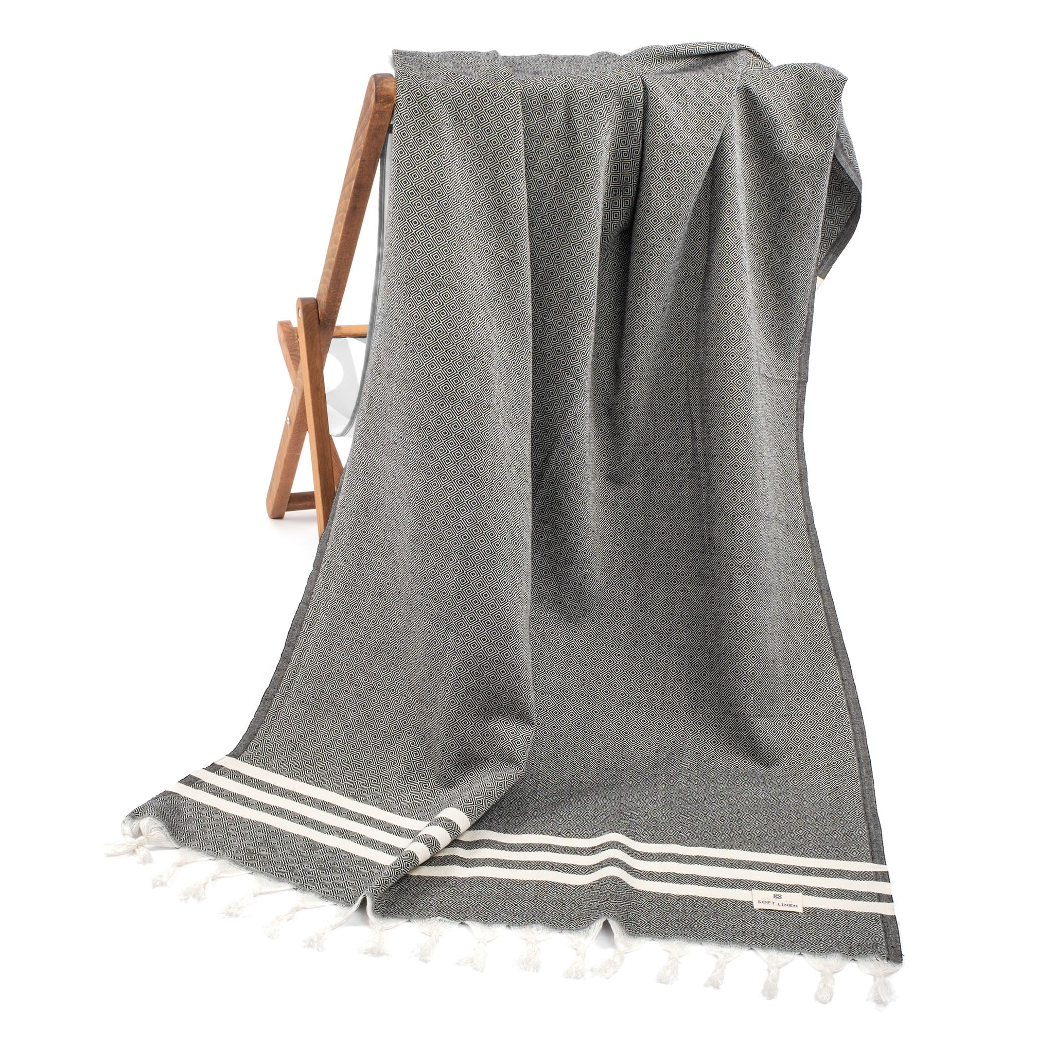 American Soft Linen 100% Bamboo Turkish Peshtemal Towels -black-1