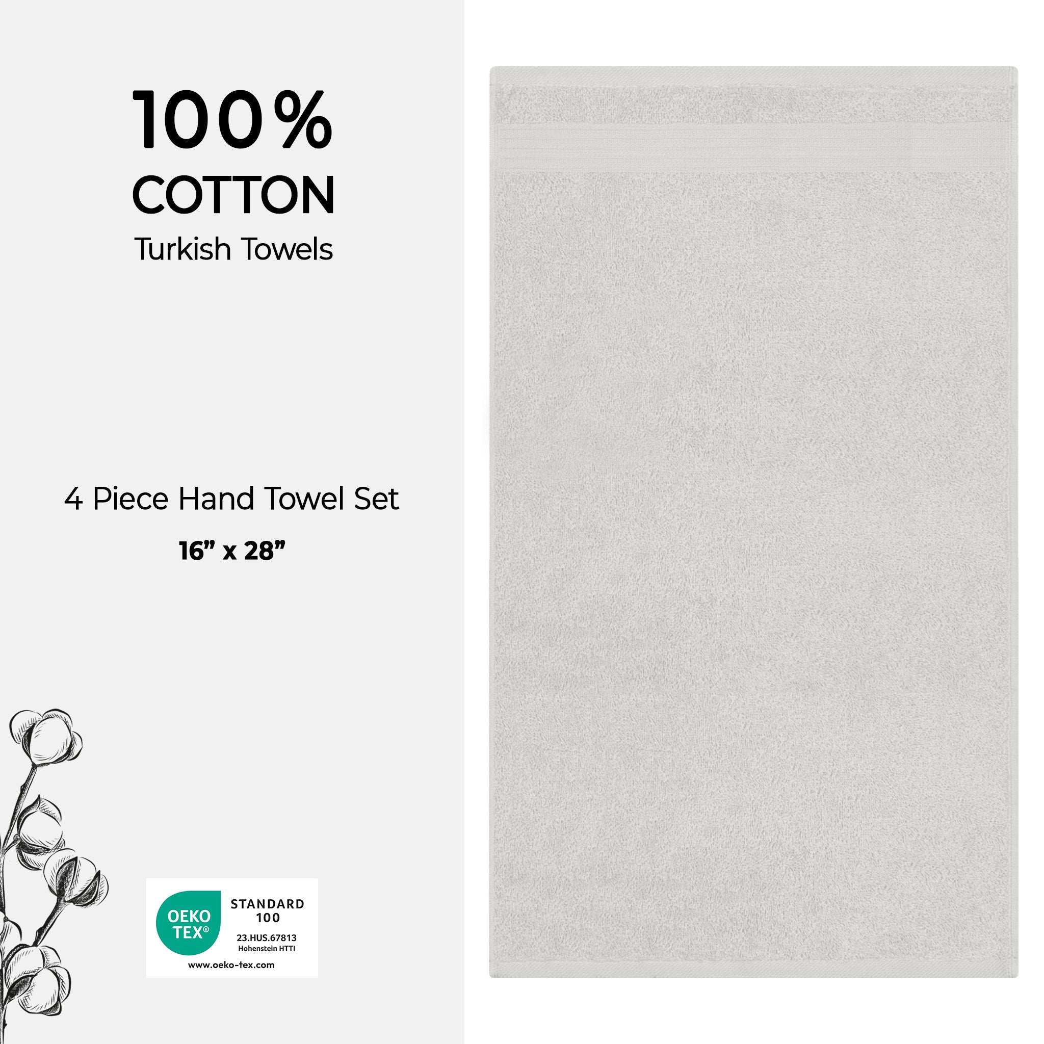 American Soft Linen Bekos 100% Cotton Turkish Towels, 4 Piece Hand Towel Set -silver-gray-04