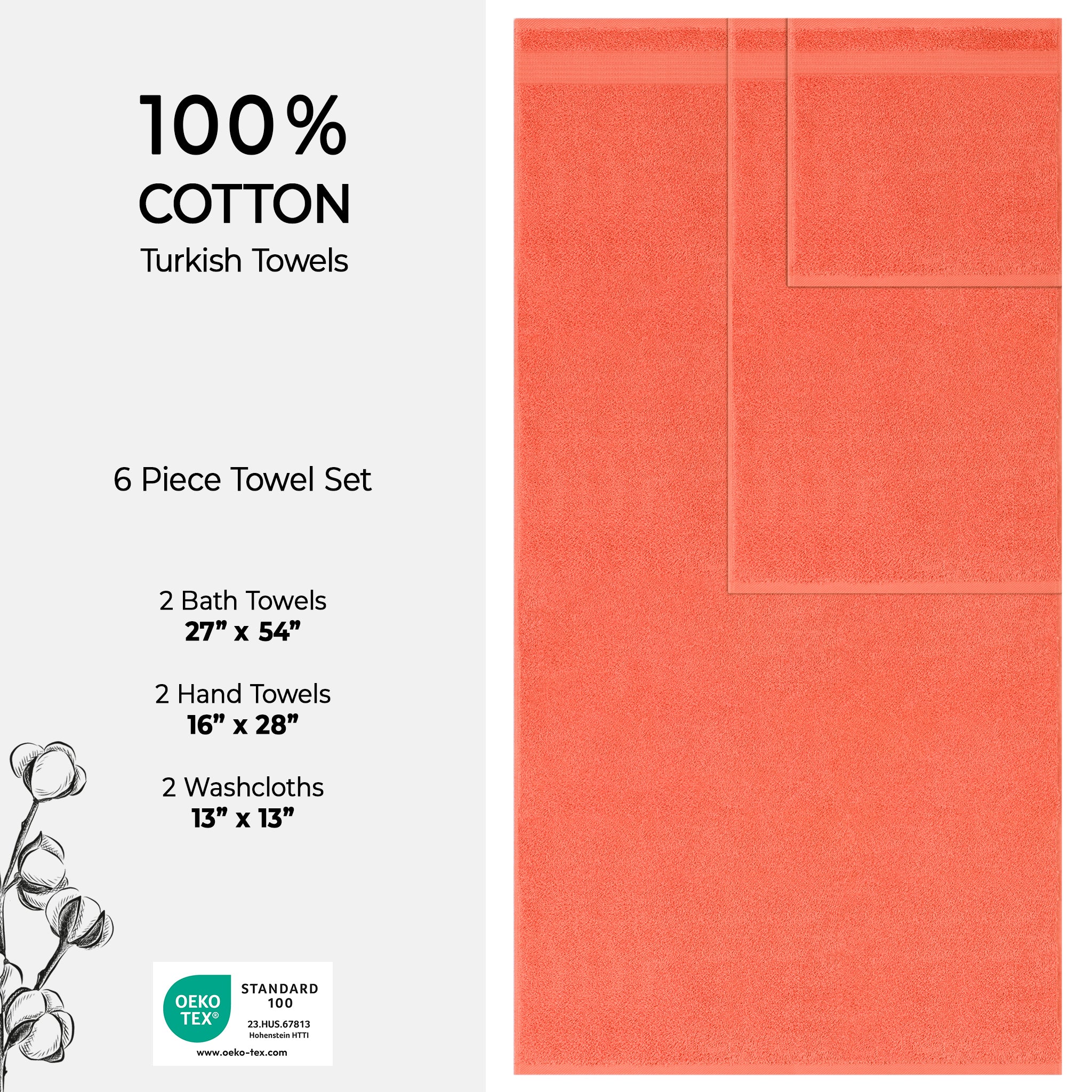 American Soft Linen Bekos 100% Cotton Turkish Towels 6 Piece Bath Towel Set with 18 Different Colors