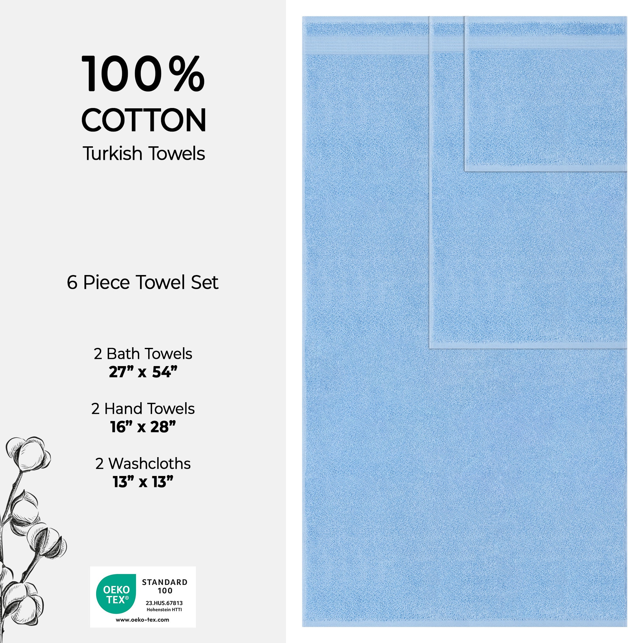 American Soft Linen Bekos 100% Cotton Turkish Towels 6 Piece Bath Towel Set -sky-blue-04