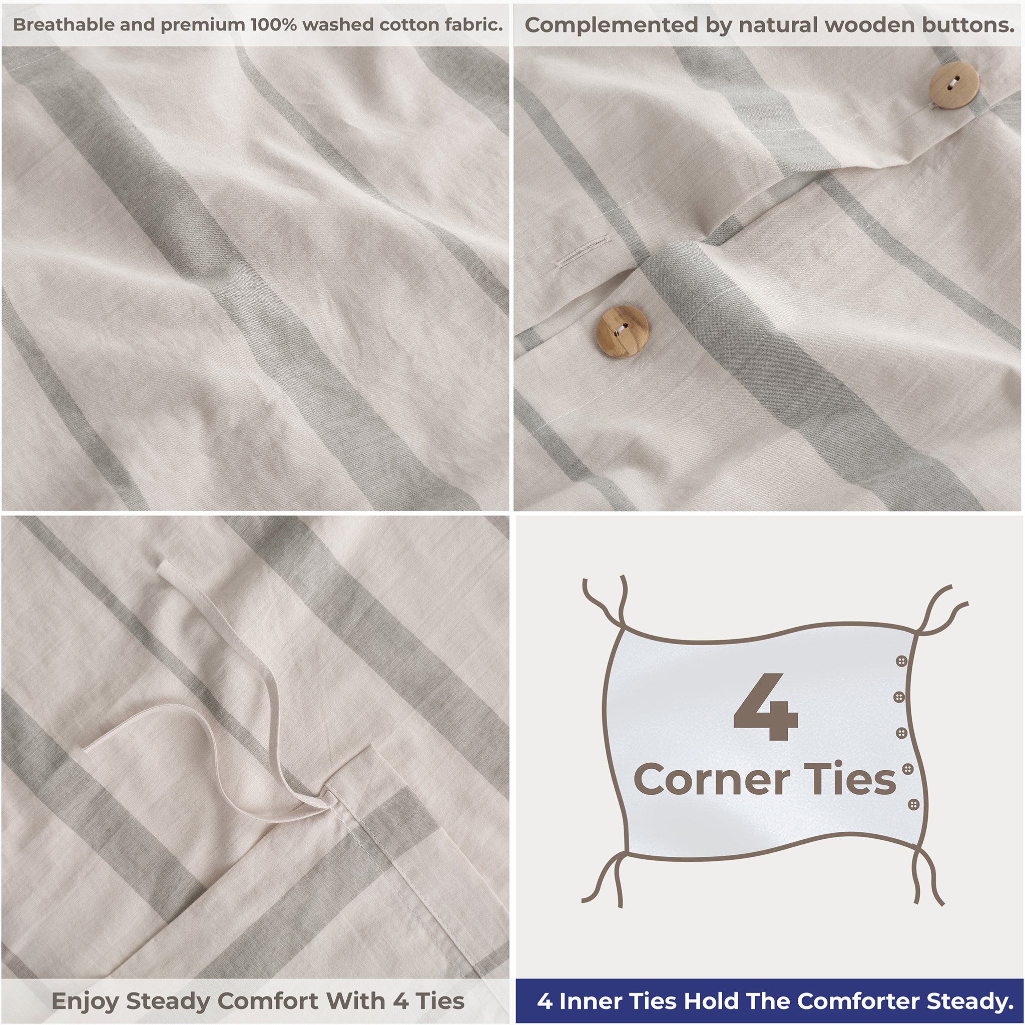Wholesale 100% Washed Cotton Percale Duvet Cover Set – 200TC Yarn-Dyed Striped Hotel Bedding Set