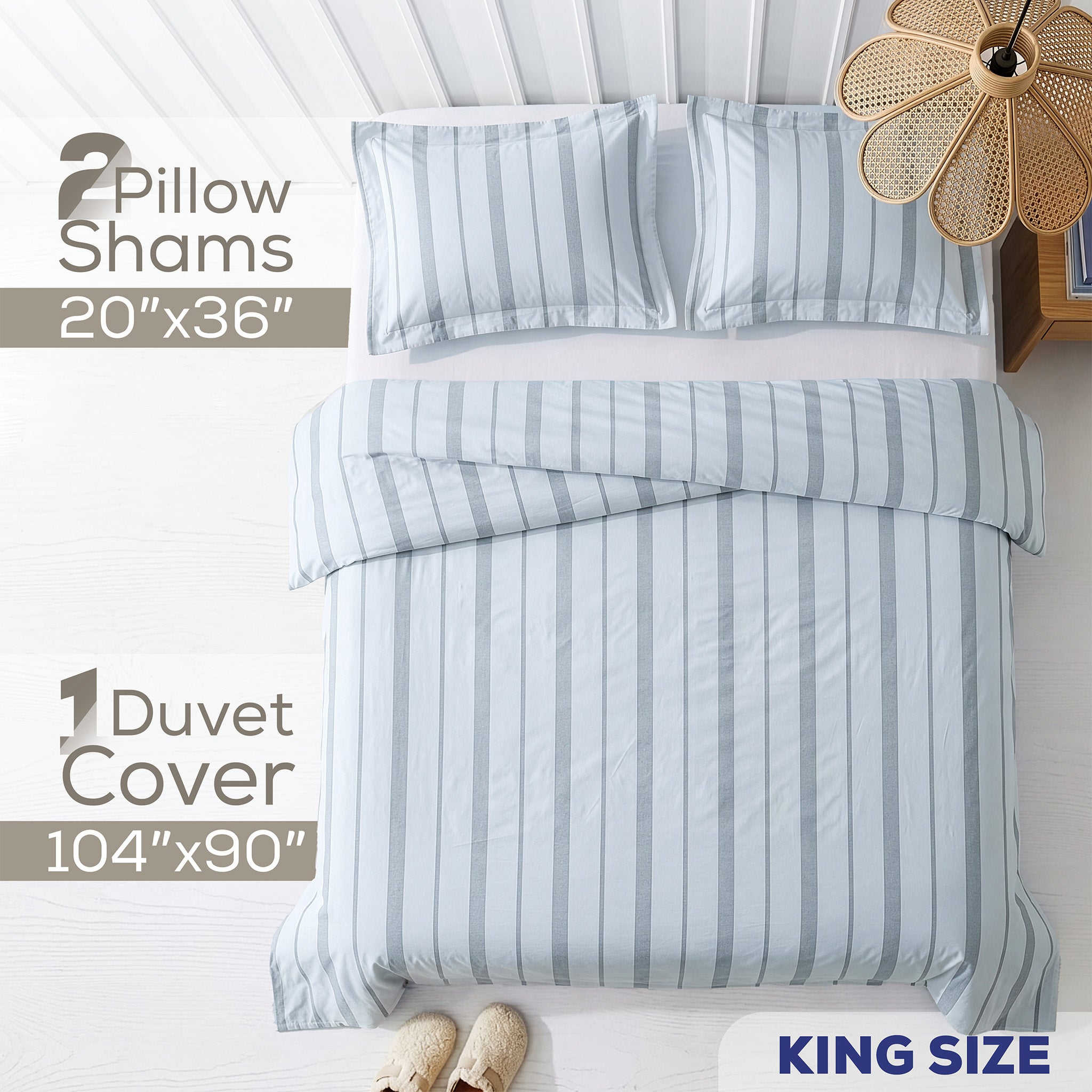 Wholesale 100% Washed Cotton Percale Duvet Cover Set – 200TC Yarn-Dyed Striped Hotel Bedding Set
