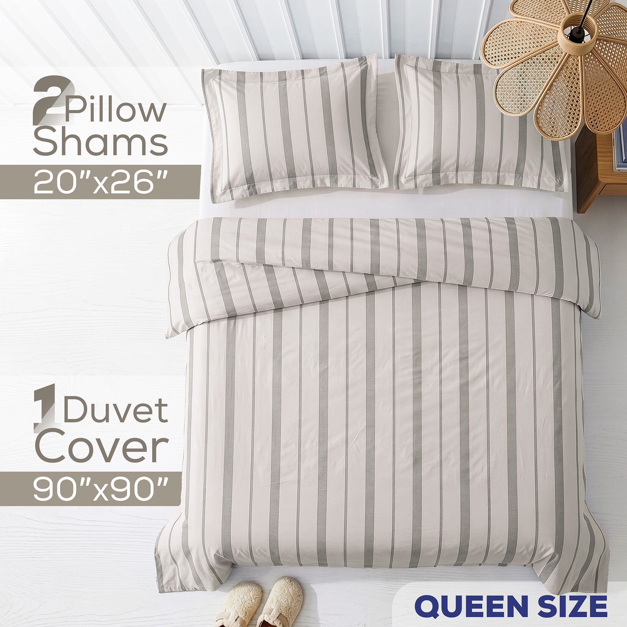 Wholesale 100% Washed Cotton Percale Duvet Cover Set – 200TC Yarn-Dyed Striped Hotel Bedding Set