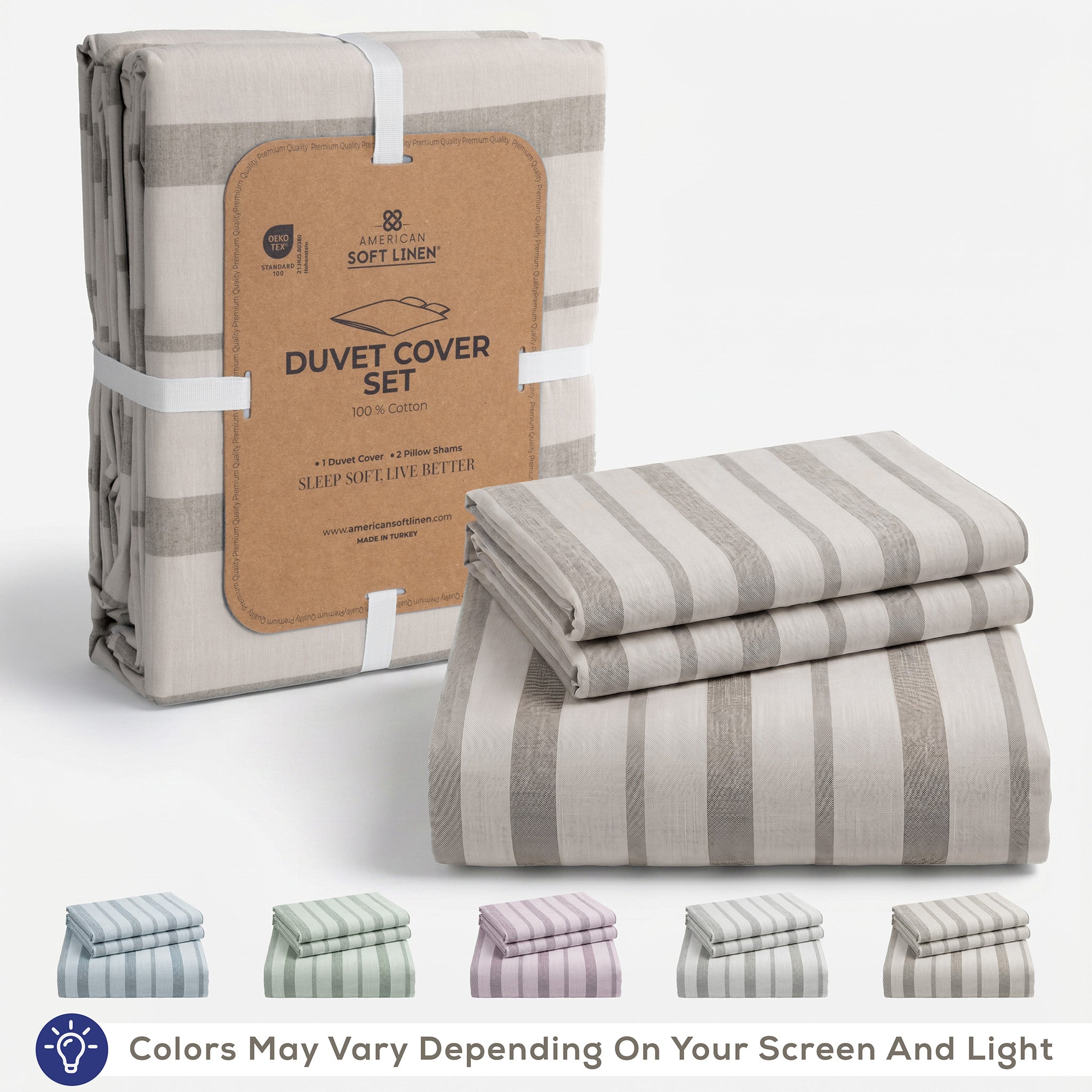 Wholesale 100% Washed Cotton Percale Duvet Cover Set – 200TC Yarn-Dyed Striped Hotel Bedding Set