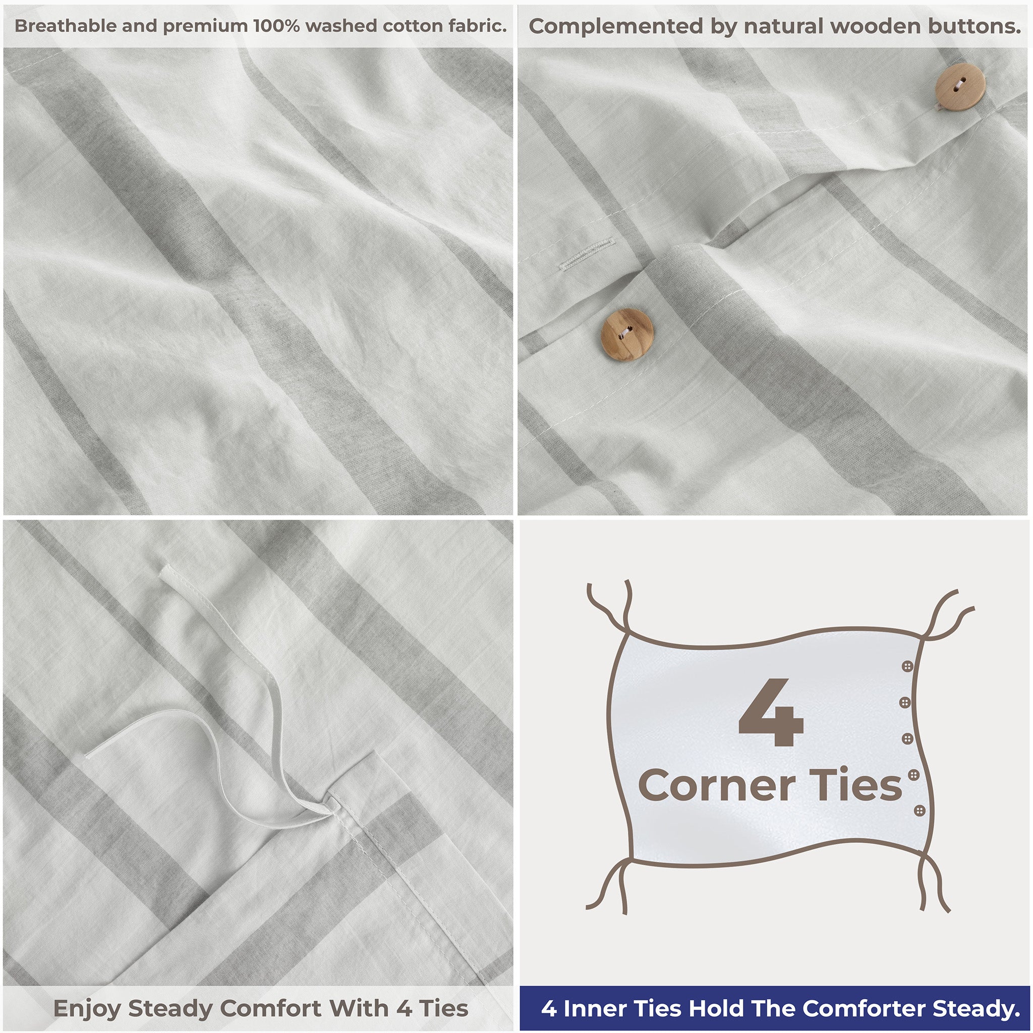 Wholesale 100% Washed Cotton Percale Duvet Cover Set – 200TC Yarn-Dyed Striped Hotel Bedding Set
