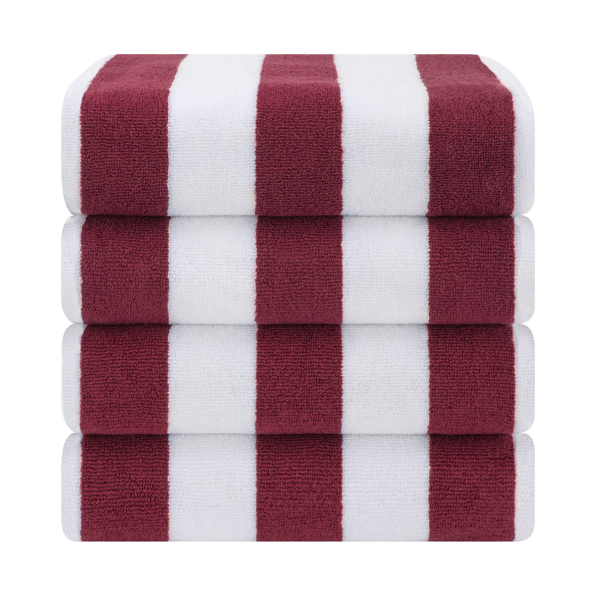 American Soft Linen 100% Cotton 4 Pack Beach Towels Cabana Striped Pool Towels -Bordeaux-2