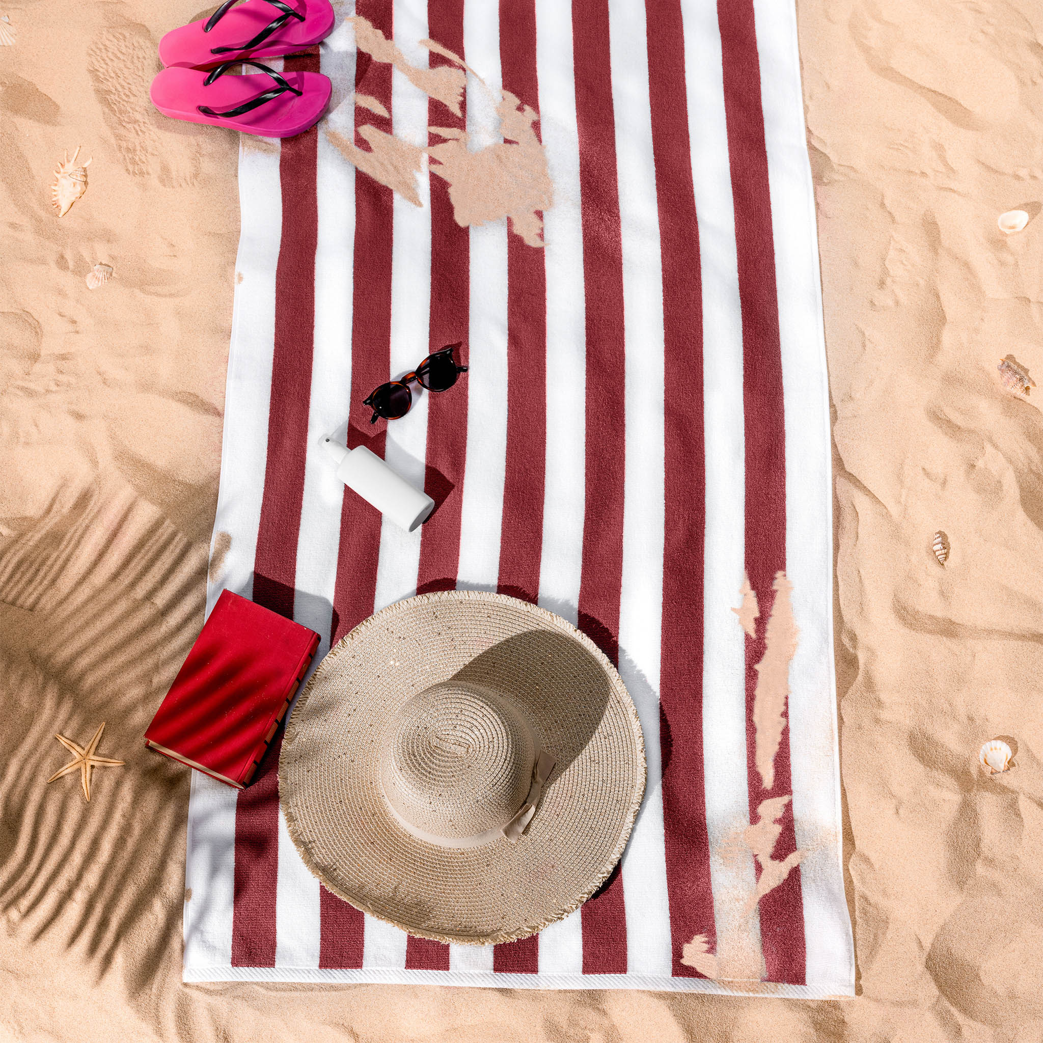 American Soft Linen 100% Cotton 4 Pack Beach Towels Cabana Striped Pool Towels -Bordeaux-6