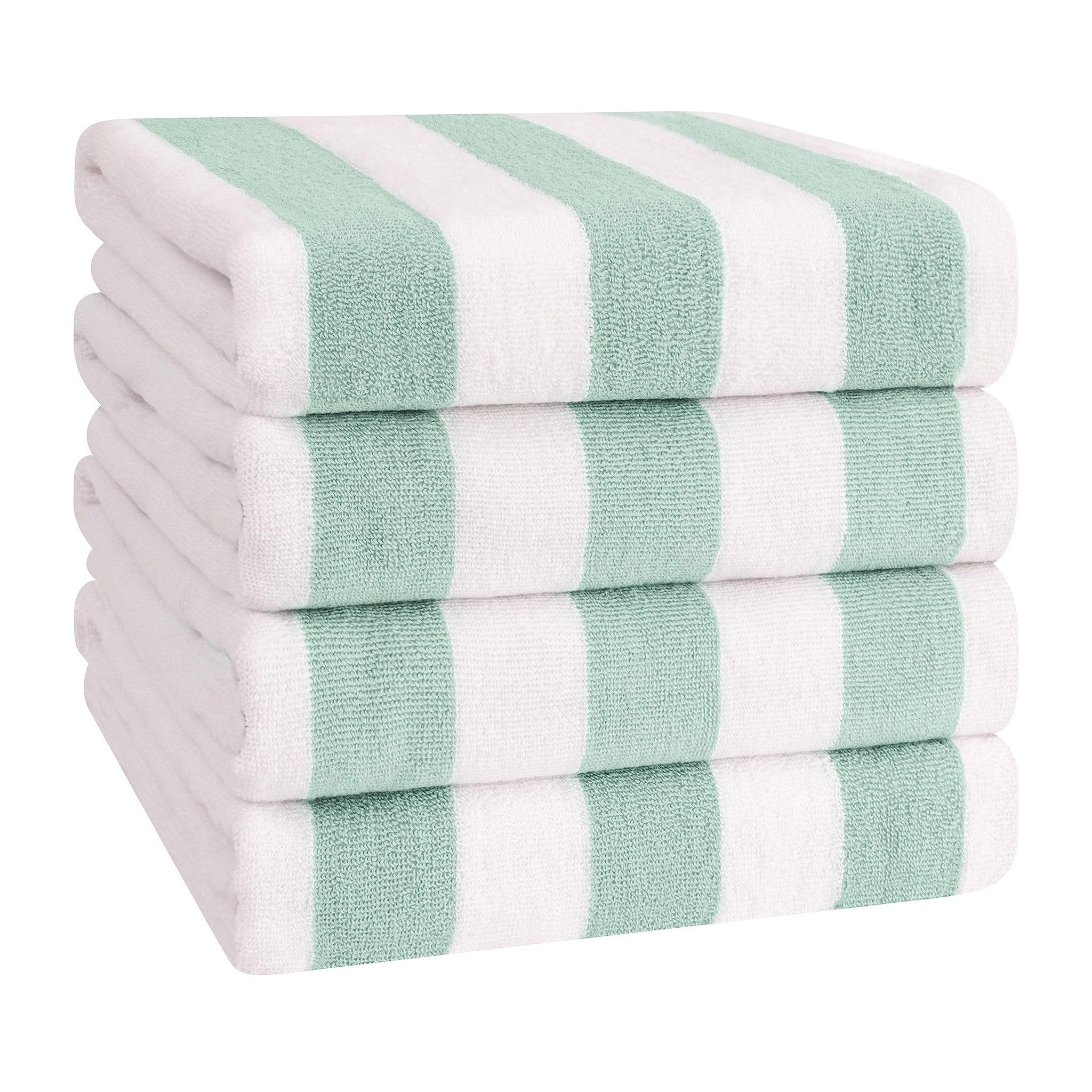 American Soft Linen 100% Cotton 4 Pack Beach Towels Cabana Striped Pool Towels -mint-1