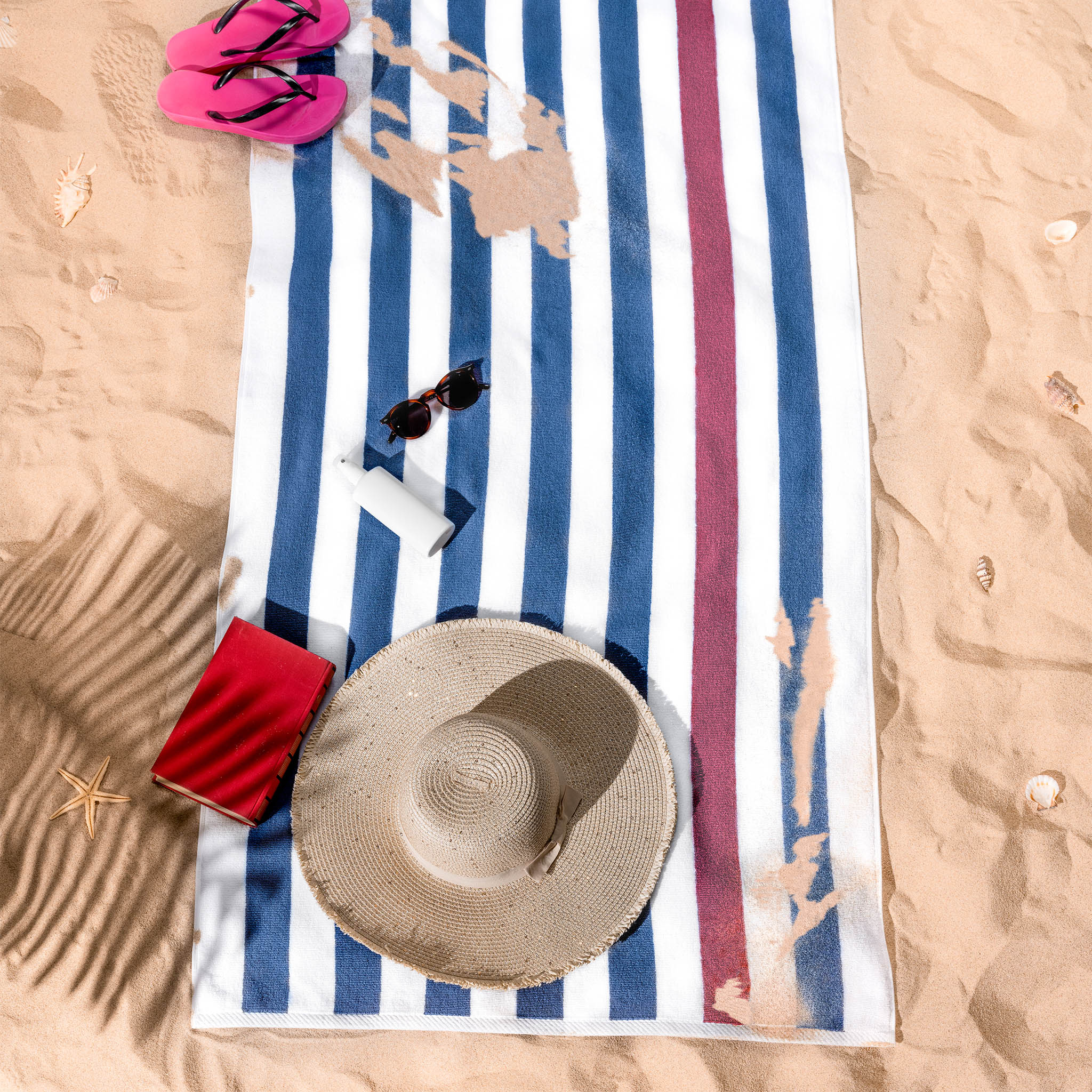 American Soft Linen 100% Cotton 4 Pack Beach Towels Cabana Striped Pool Towels -navy-bordeaux-6