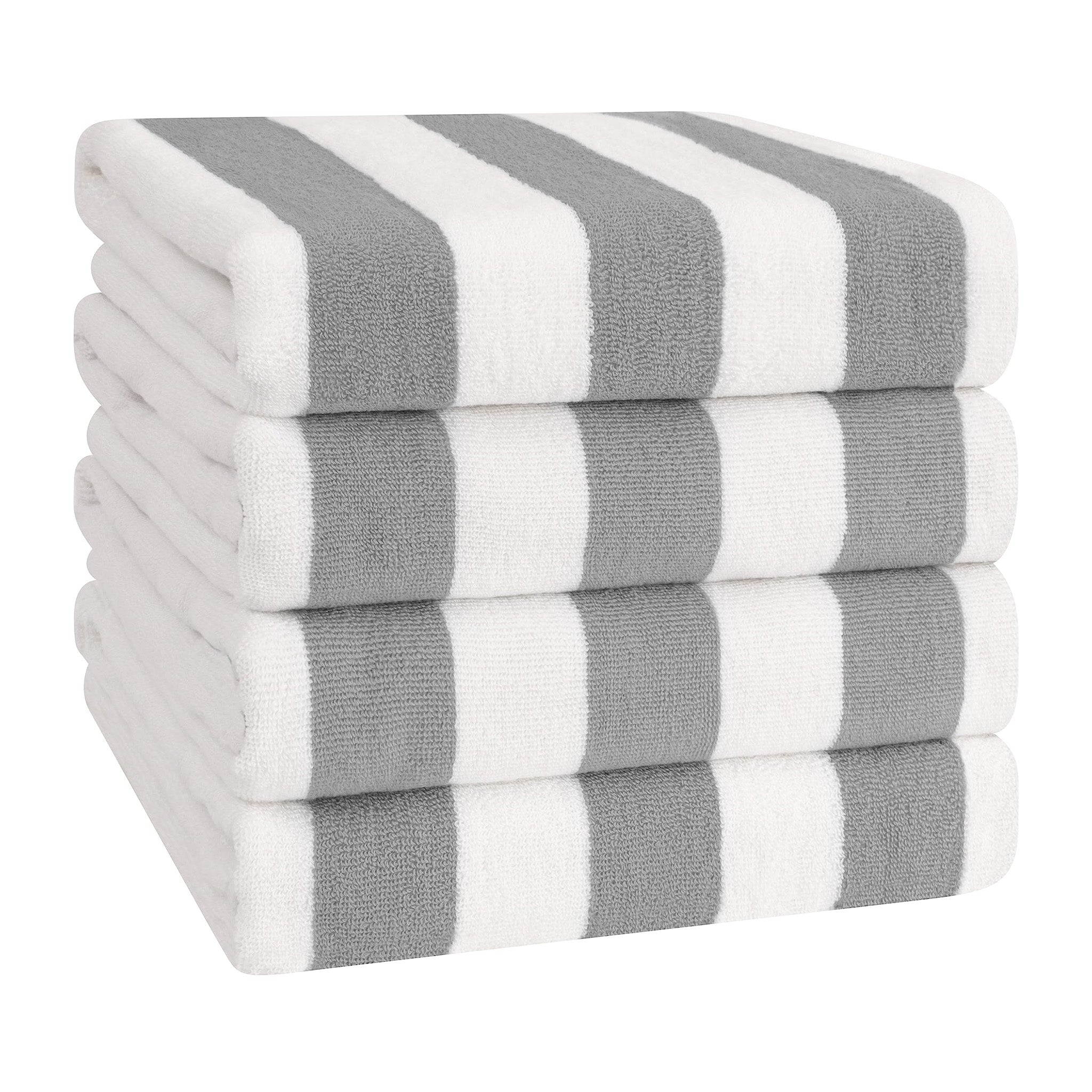 American Soft Linen 100% Cotton 4 Pack Beach Towels Cabana Striped Pool Towels -rockridge-gray-1