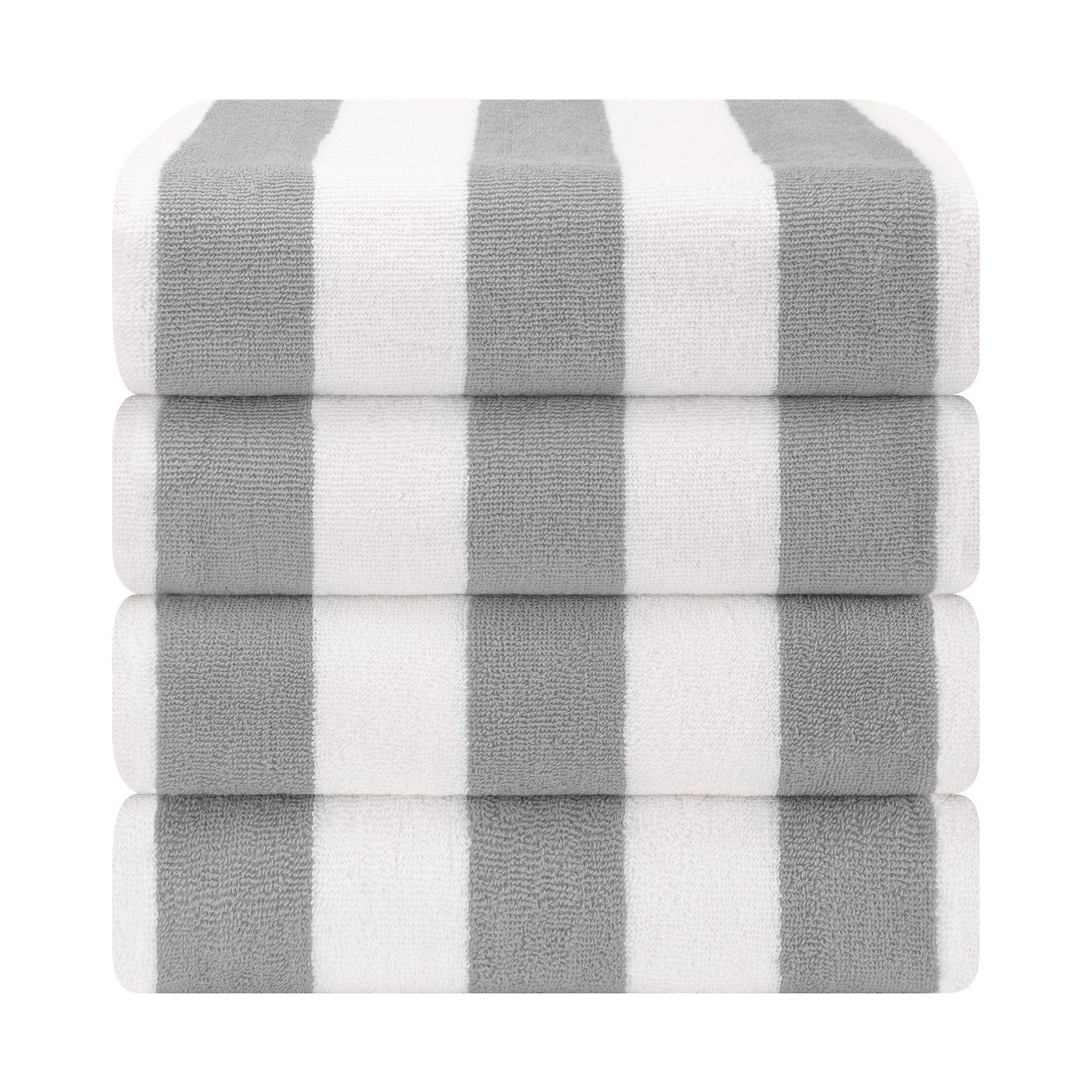 American Soft Linen 100% Cotton 4 Pack Beach Towels Cabana Striped Pool Towels -rockridge-gray-2
