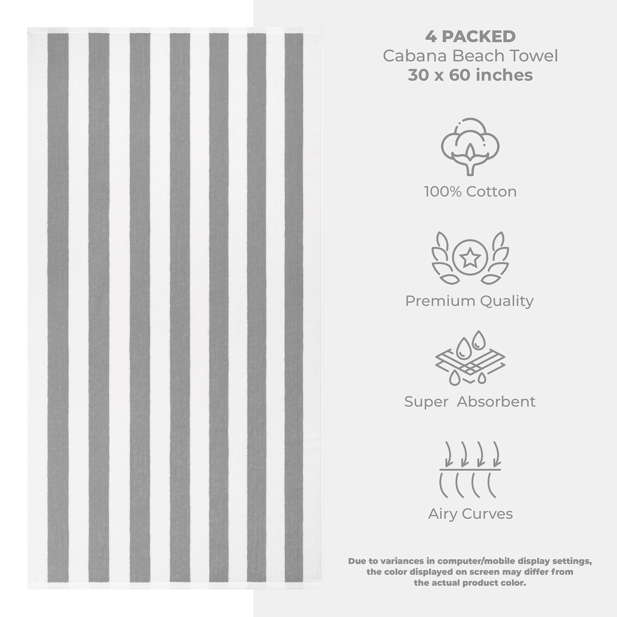 American Soft Linen 100% Cotton 4 Pack Beach Towels Cabana Striped Pool Towels -rockridge-gray-3