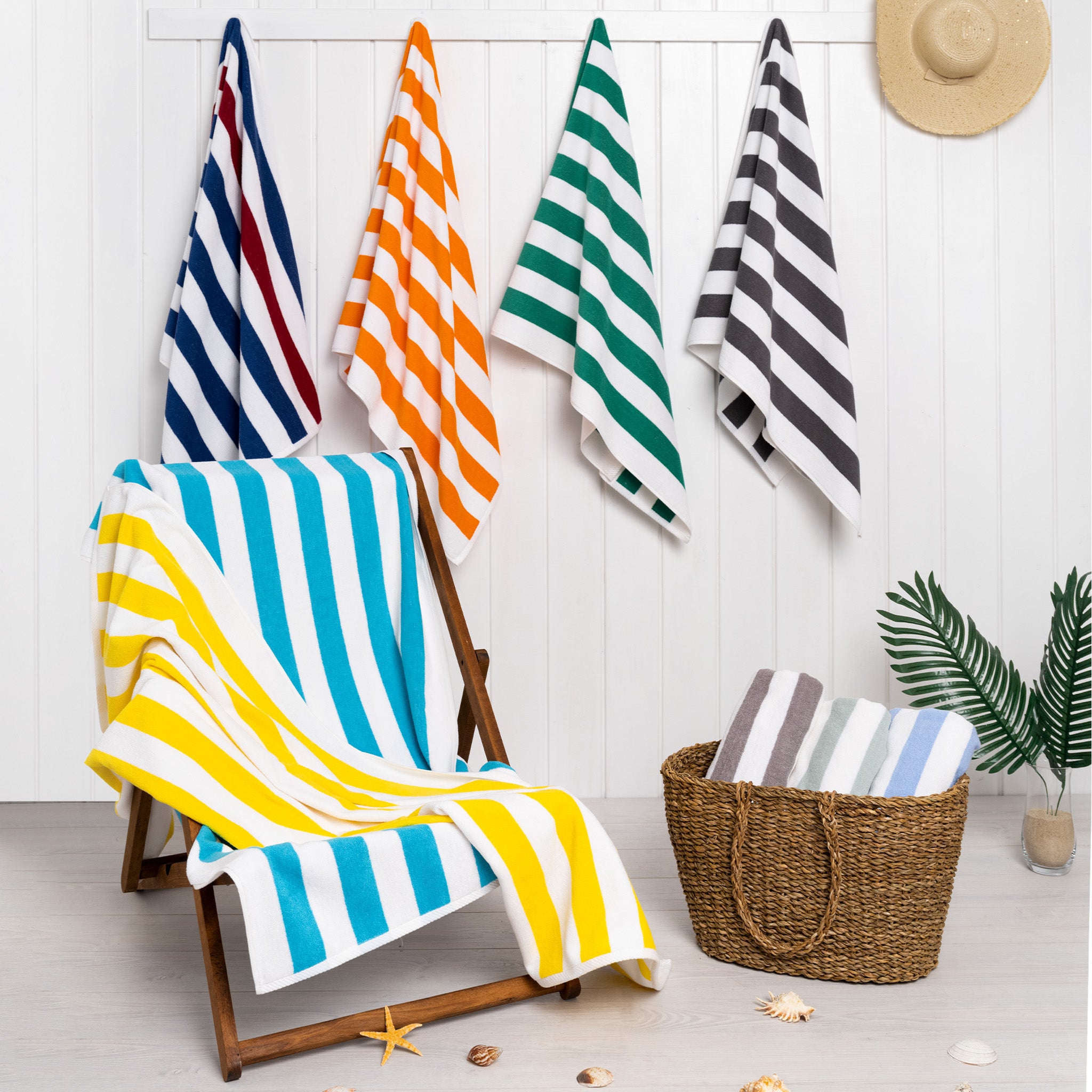 American Soft Linen Cabana Oversized Beach Towel -green-white-8