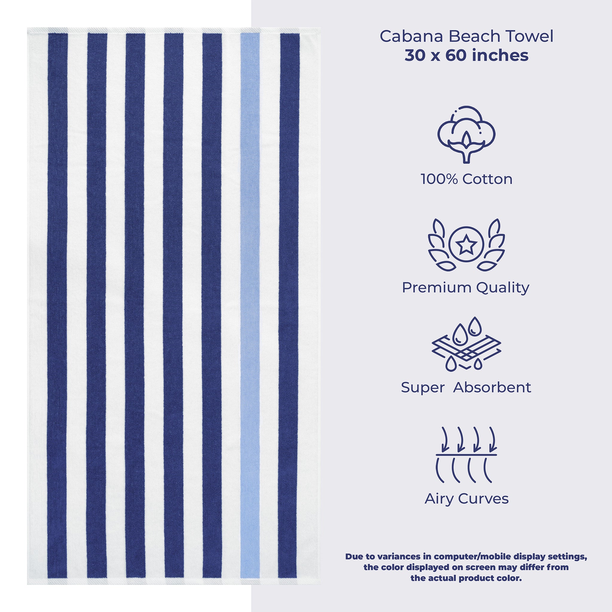 American Soft Linen Cabana Oversized Beach Towel -navy-sky-white-3