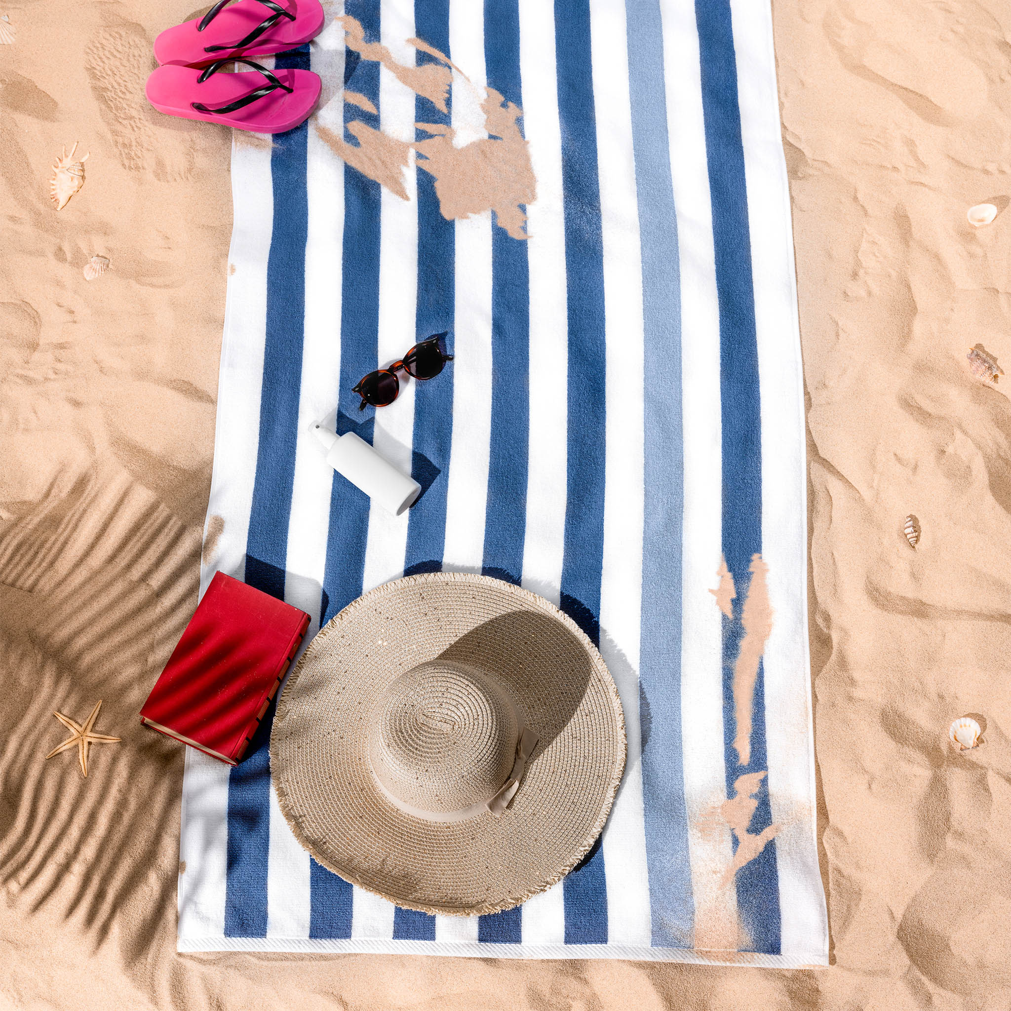 American Soft Linen Cabana Oversized Beach Towel -navy-sky-white-6