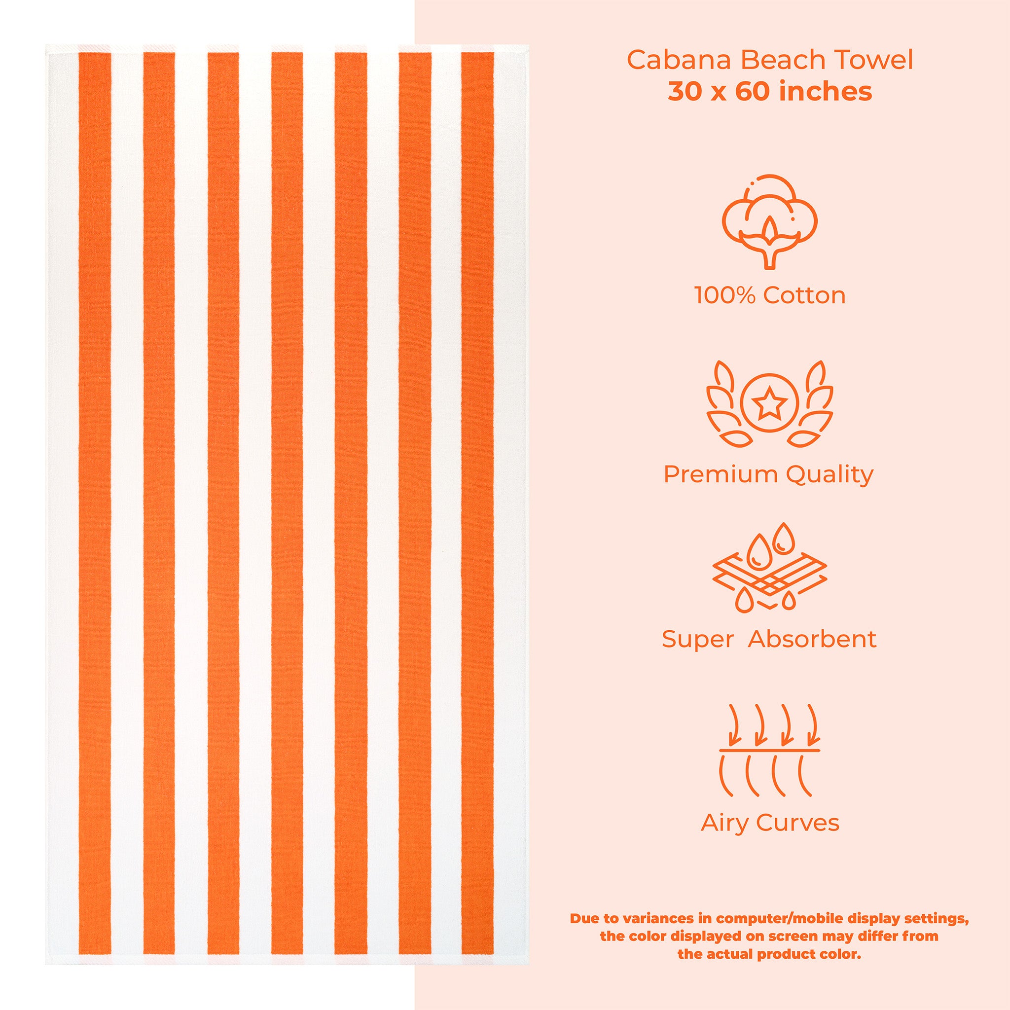 American Soft Linen Cabana Oversized Beach Towel -orange-white-3
