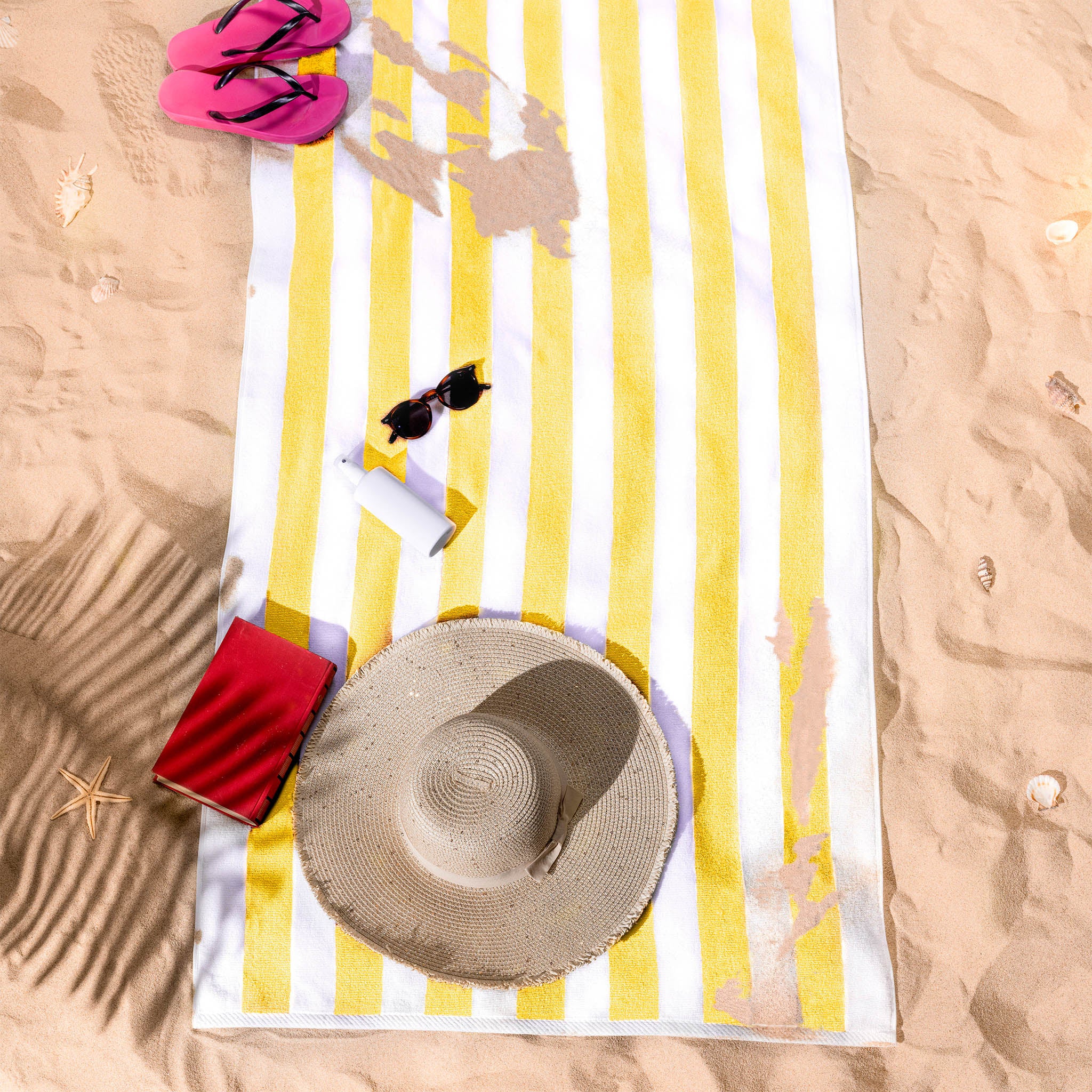 American Soft Linen Cabana Oversized Beach Towel -yellow-white-6